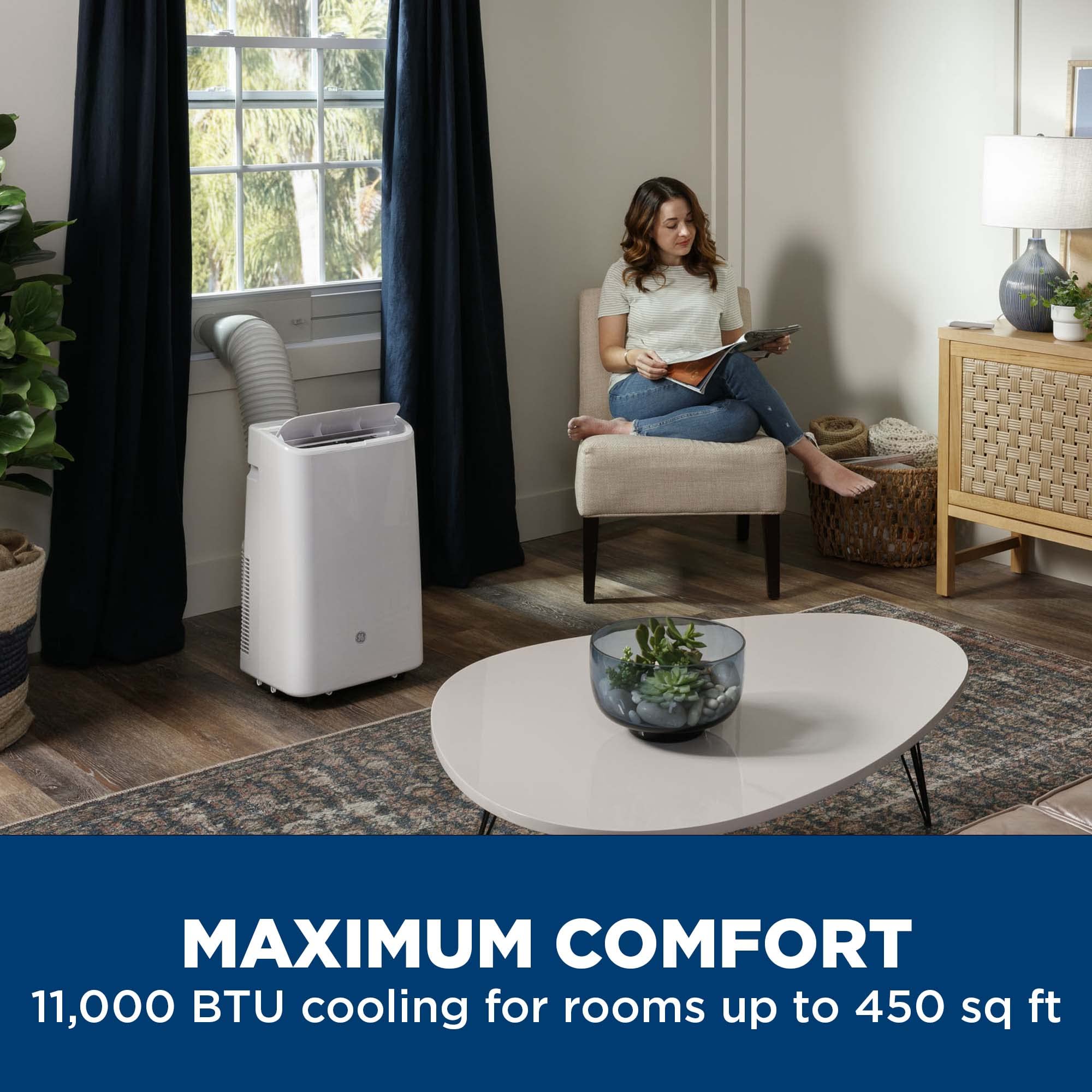Ge 11,000 Btu Portable Air Conditioner For Medium Rooms Up To 450 Sq Ft. (7,800 Btu Sacc), 3-In-1 With Dehumidify, Fan And Auto