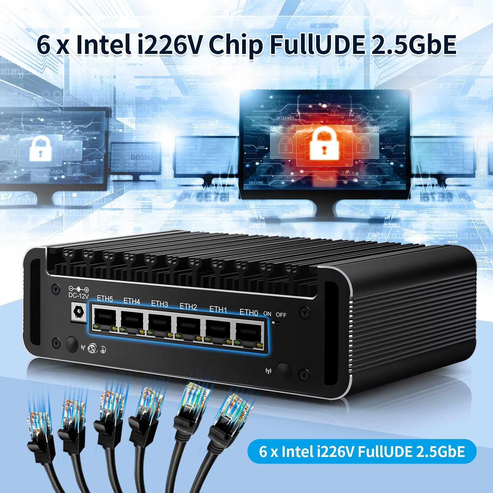 Glovary Firewall Mini Pc Quad Core N150, Ddr5 8Gb Ram 128Gb Nvme Ssd, 6 X 2.5Gbe I226V Lan Fanless Computer Hardware, Micro Rout