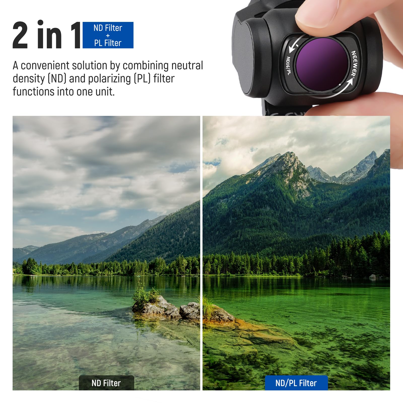 NEEWER Magnetic Camera Filter Set for DJI OSMO Pocket 3 - 14 Pack ND, CPL, ND/PL, Diffusion, LPR Filters Aluminum Frame