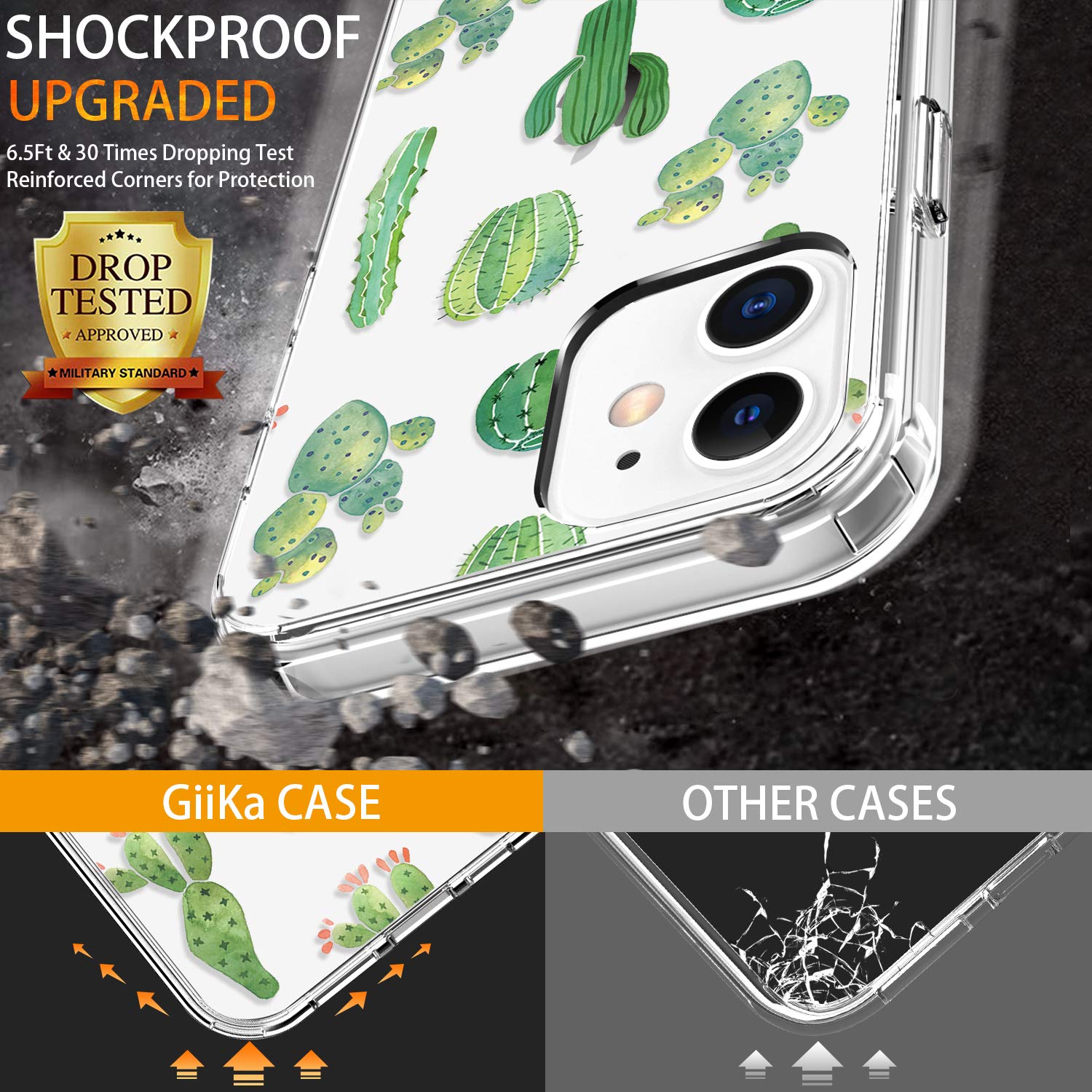 Giika For Iphone 12 Mini Case With Screen Protector, Clear Full Body Shockproof Protective Floral Girls Women Hard Case With Tpu