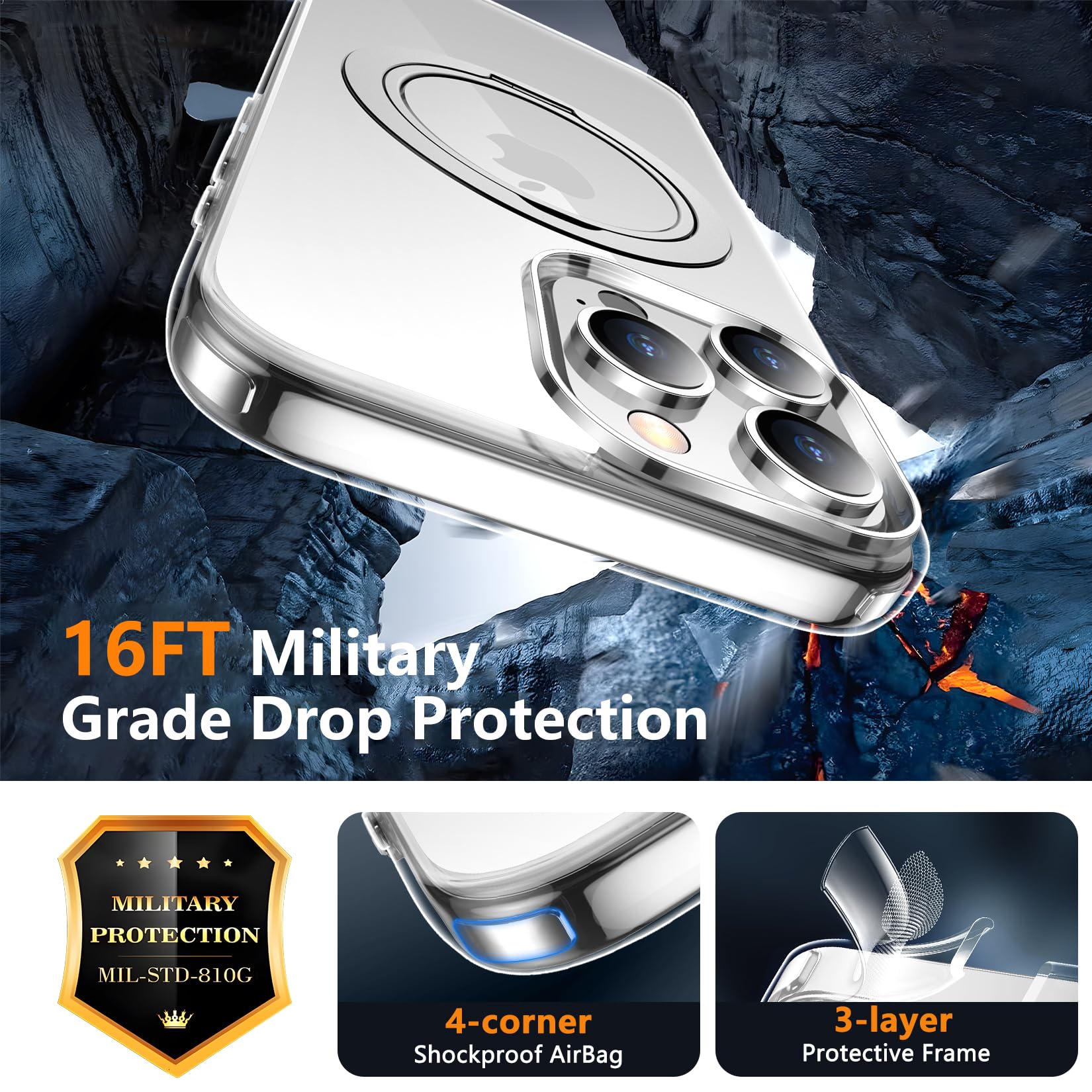 Temdan Designed For Iphone 16 Pro Case, 360Rotatable Ring Stand Case Compatible With Magsafe Military Grade Protection Magnetic