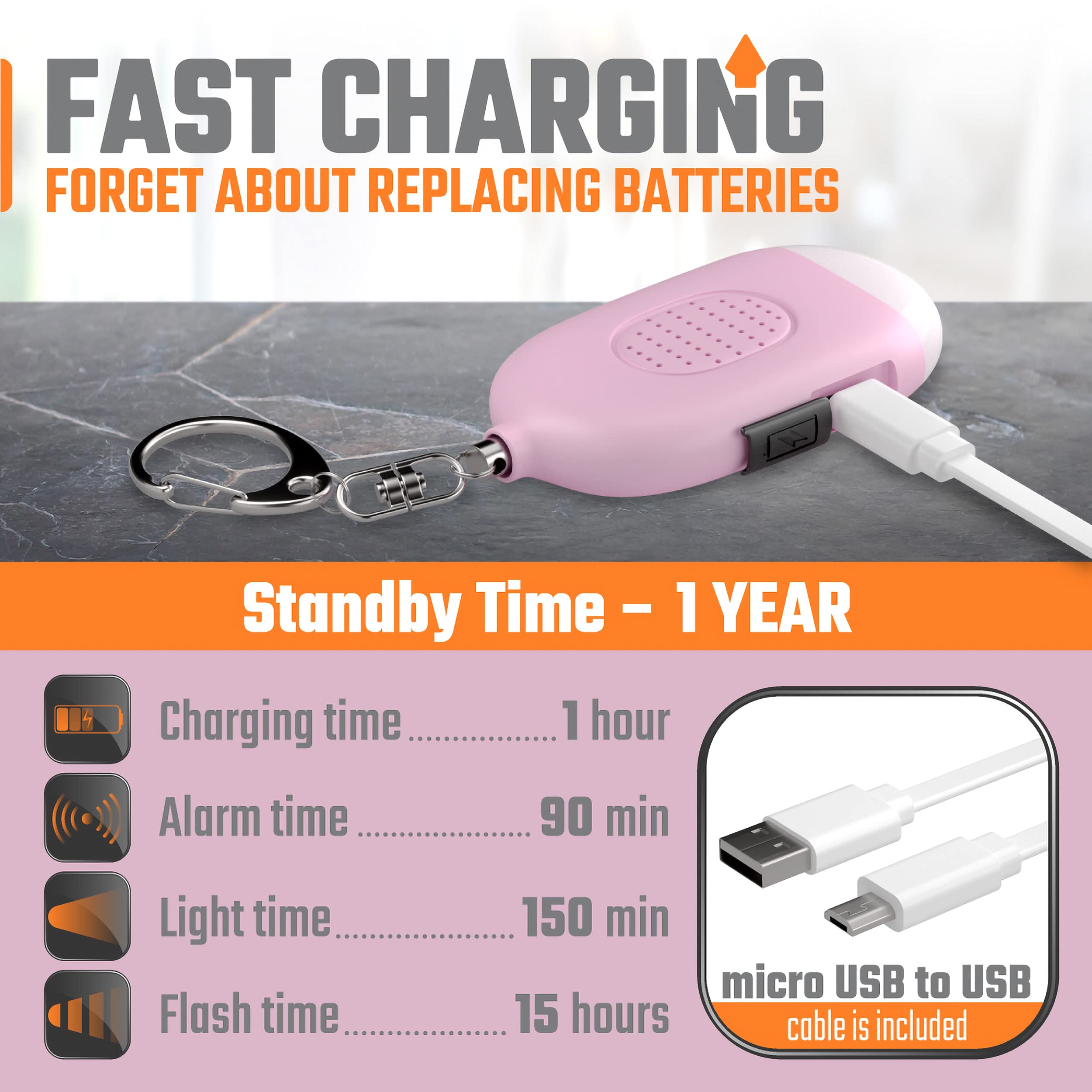 Rechargeable Self Defense Keychain Alarm   130 Db Loud Emergency Personal Siren Ring With Led Light   Sos Safety Alert Device Ke