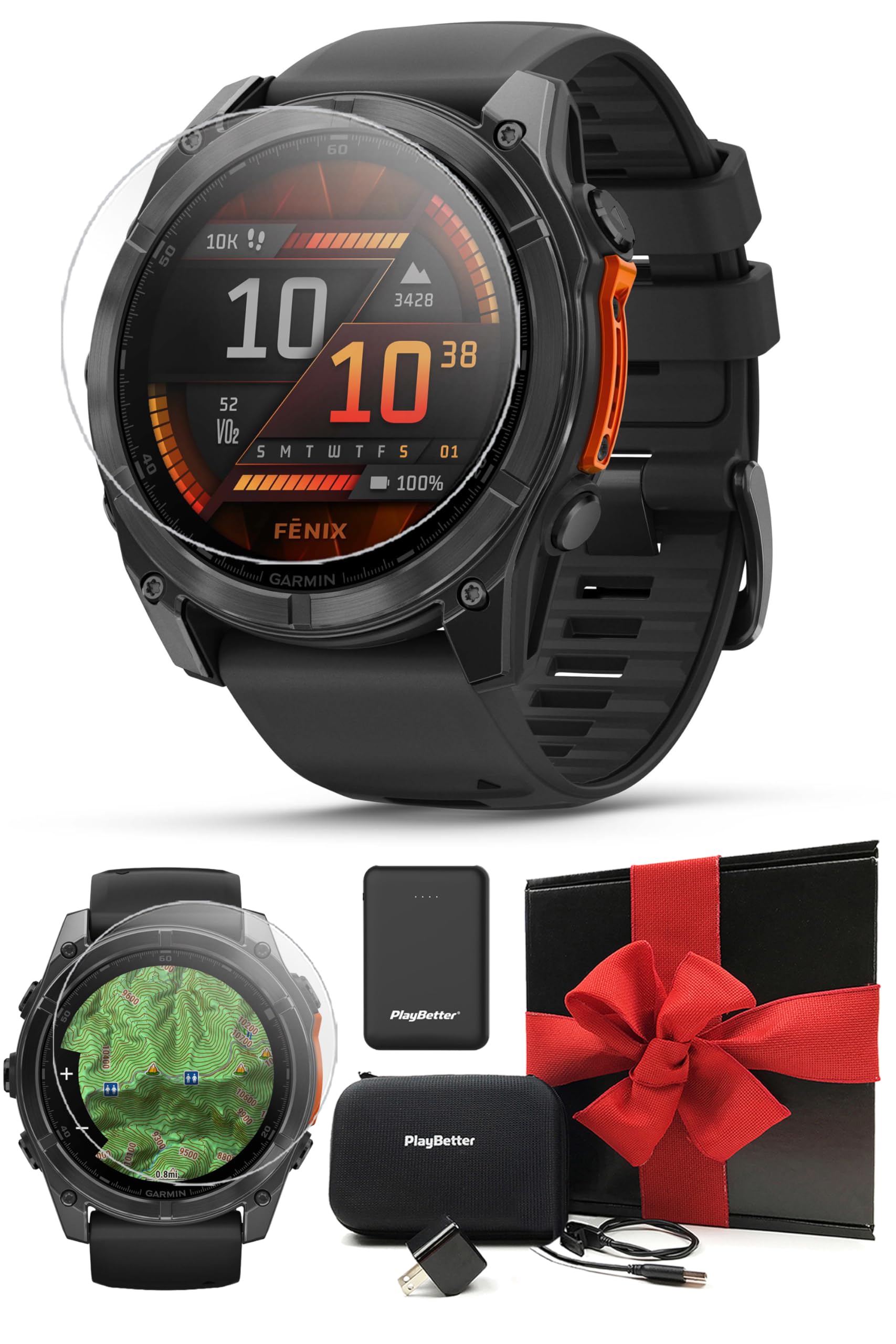 Garmin Fenix 8 AMOLED (51mm, Slate Gray/Black) Multisport GPS Smartwatch Gift Box Bundle - 1.4 Touchscreen, Built-in LED Flashli