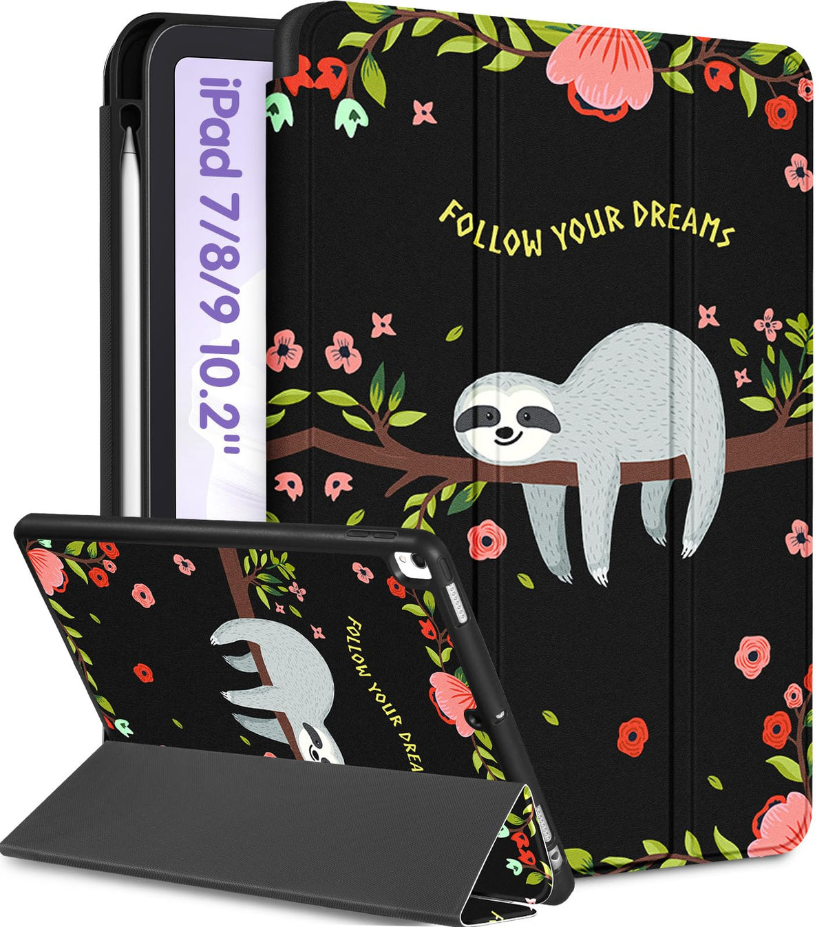 Uppuppy For Ipad 9Th/8Th/7Th Generation Case 10.2 Inch Girls Cute Kids Women Folio Smart Cover Pencil Holder Animal Aesthetic De