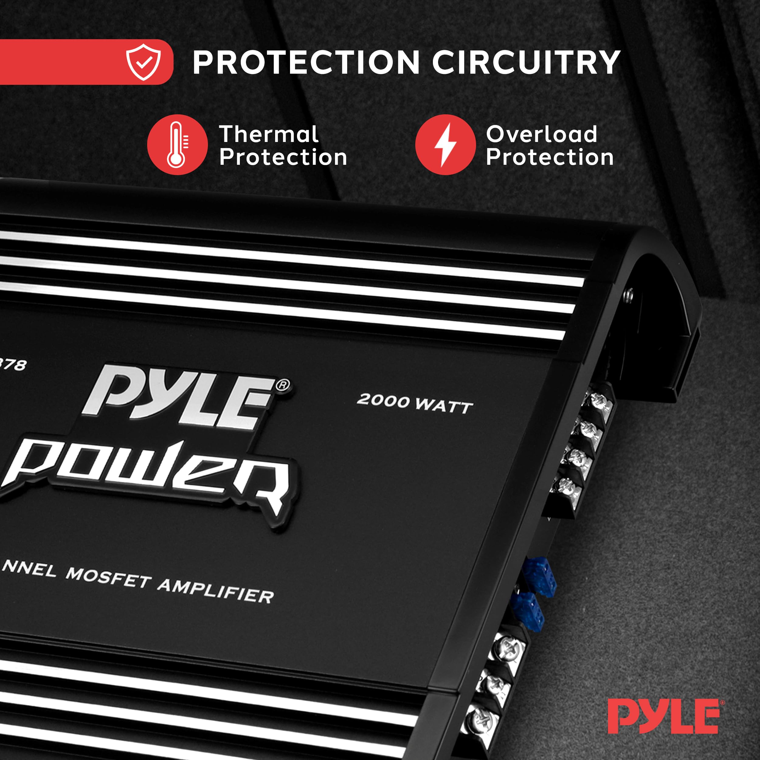 Pyle 2 Channel Car Stereo Amplifier   2000W High Power Dual Channel Bridgeable Audio Sound Auto Small Speaker Amp Box W/ Mosfet,