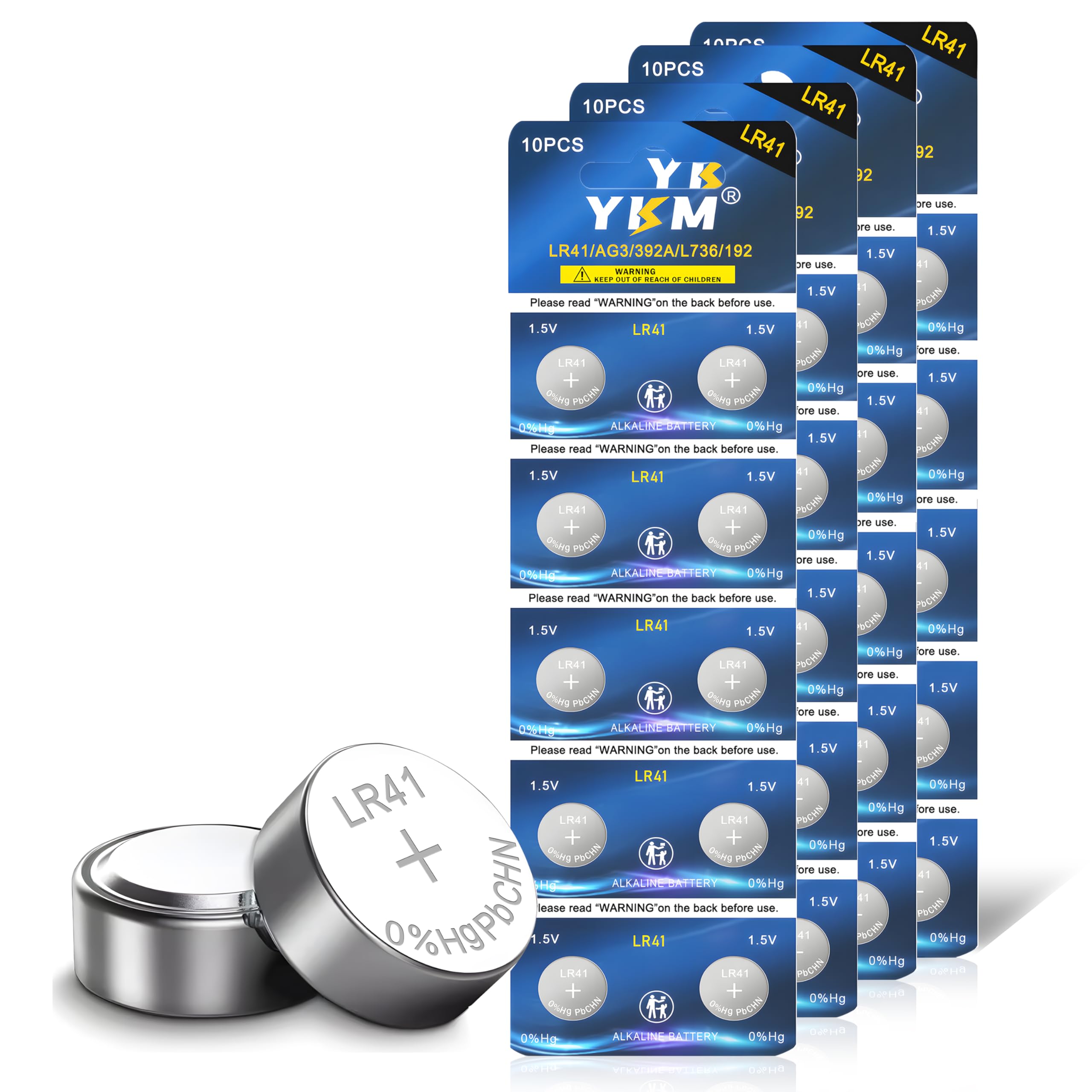 YKM 40 Pack LR41 Button Batteries AG3 LR41 L736f L736c L736 V392 192 1.5V Alkaline Batteries for Thermometer Scale Watch Battery
