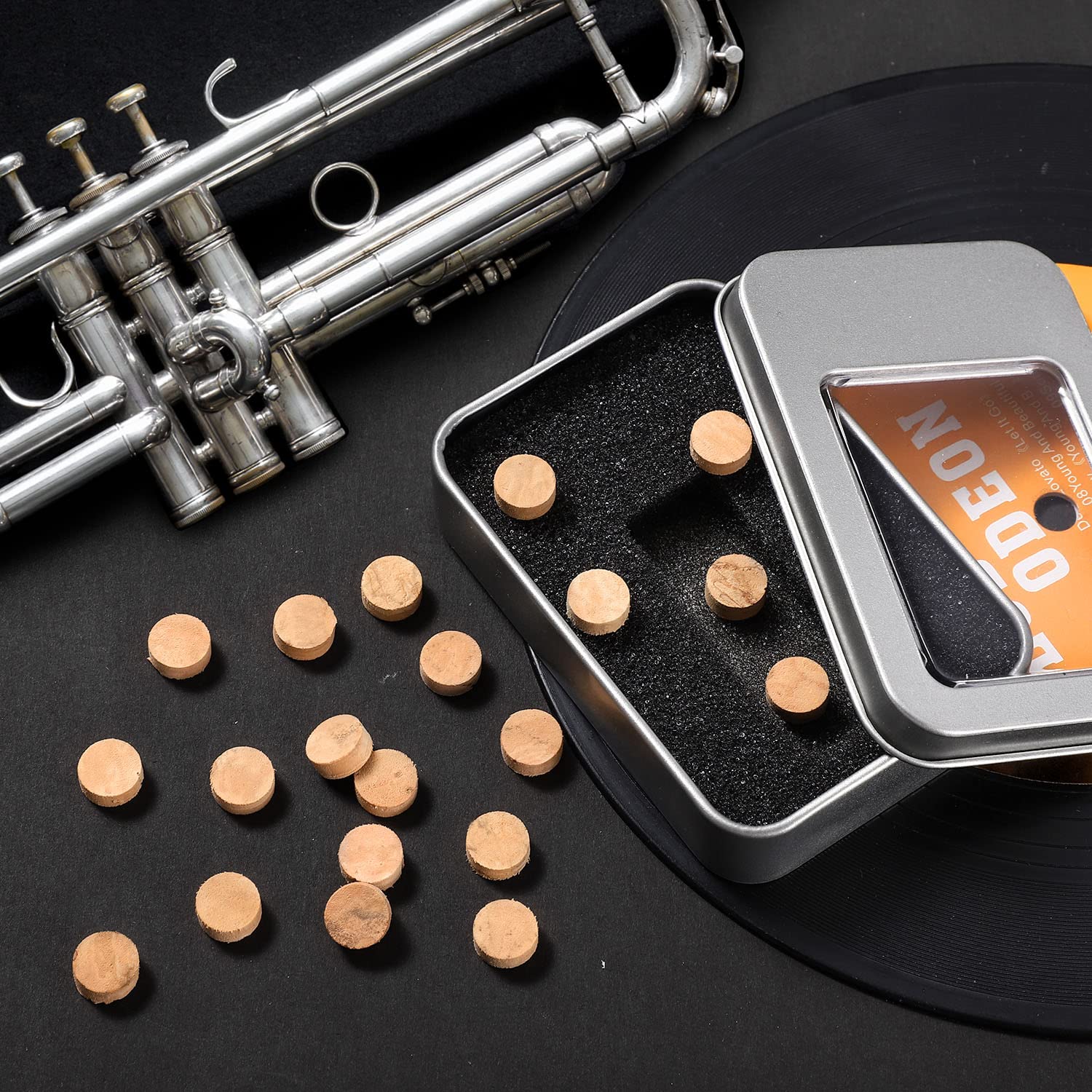 Facmogu 20Pcs Trumpet Spit Valve Cork, 9    4Mm Trombone Water Key Spit Valve Cork Pad With Storage Box, Bach Trumpet Corks Wate