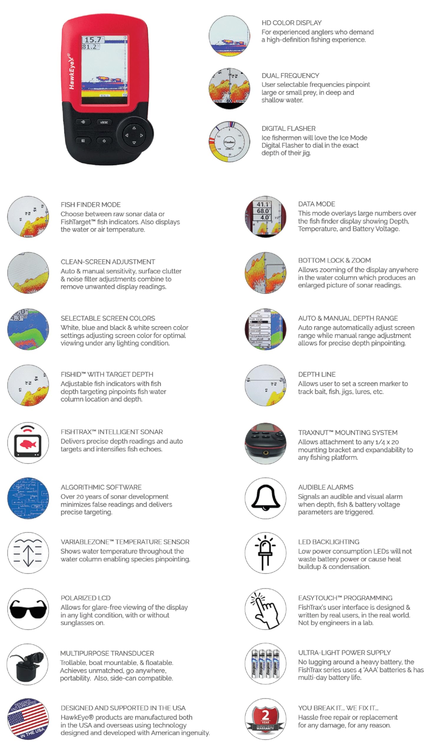 Hawkeye Fishtrax 1C-K | Paddlesport Fish Finder, Red, (Ft1Pxc-K),WBHDWB085S8M349