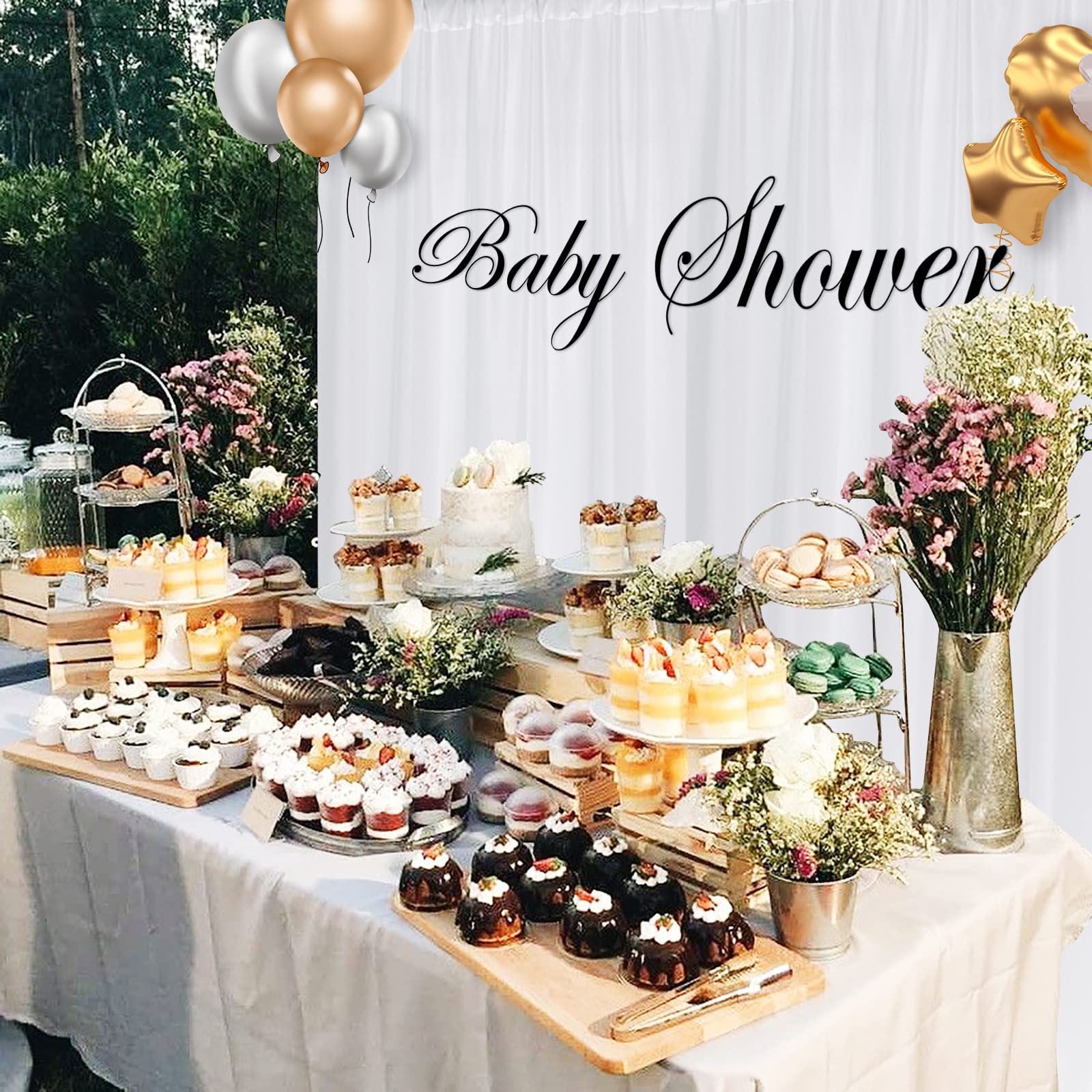 Mysky Home White Backdrop Curtain For Wedding Decor Holiday Party 6 Panels  White Wedding Backdrop Polyester Photography Backdro