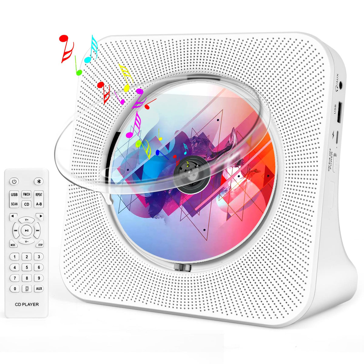 Desktop Cd Player With Speakers, Roadom Home Bluetooth Cd Player With Hi Fi Stereo Sound,Remote Control,Supports Cd/Bluetooth/Fm