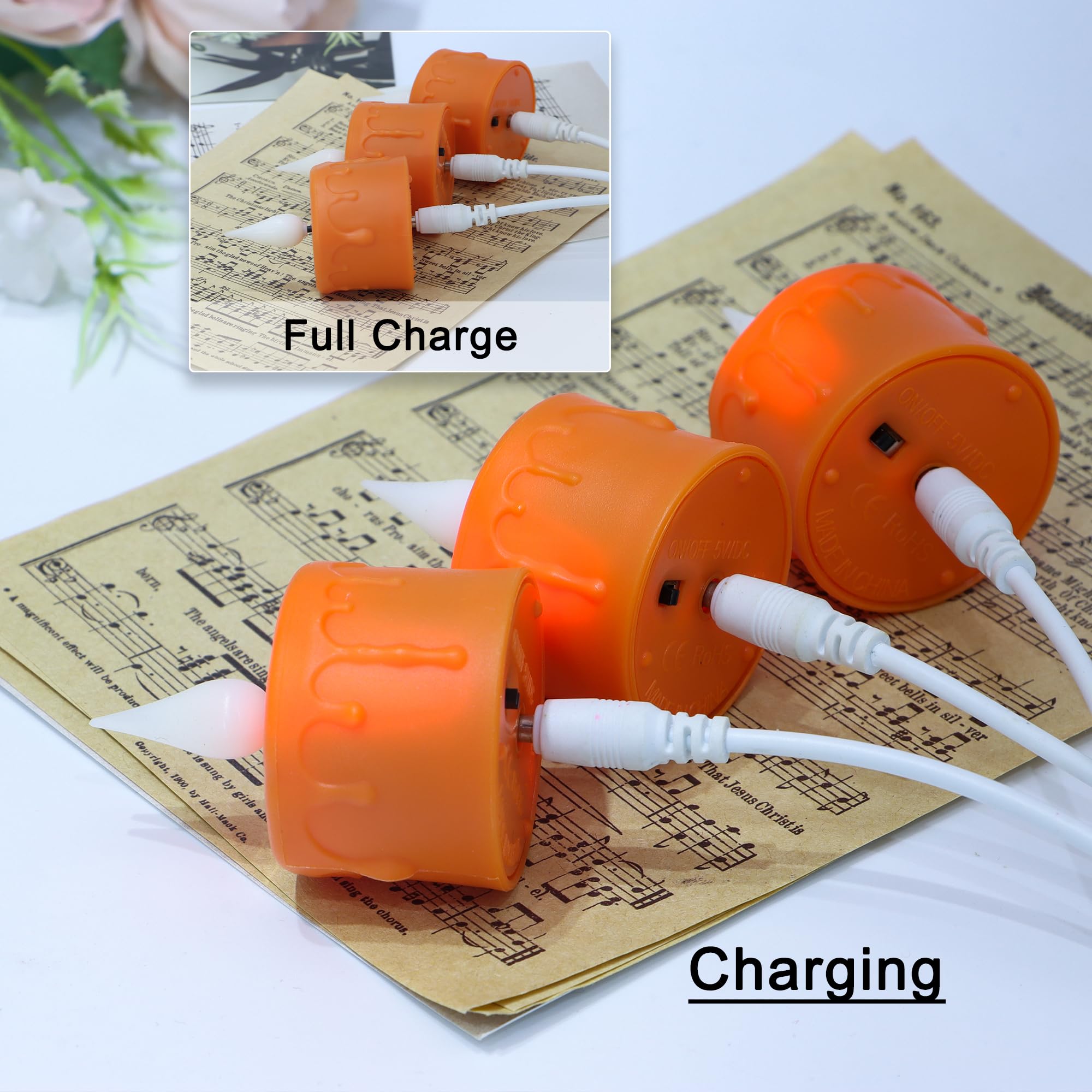 Freepower Orange Halloween Candles,Rechargeable Flameless Candles With Remote Timer, Soft 3D Wick Led Tealights Candles, Recharg