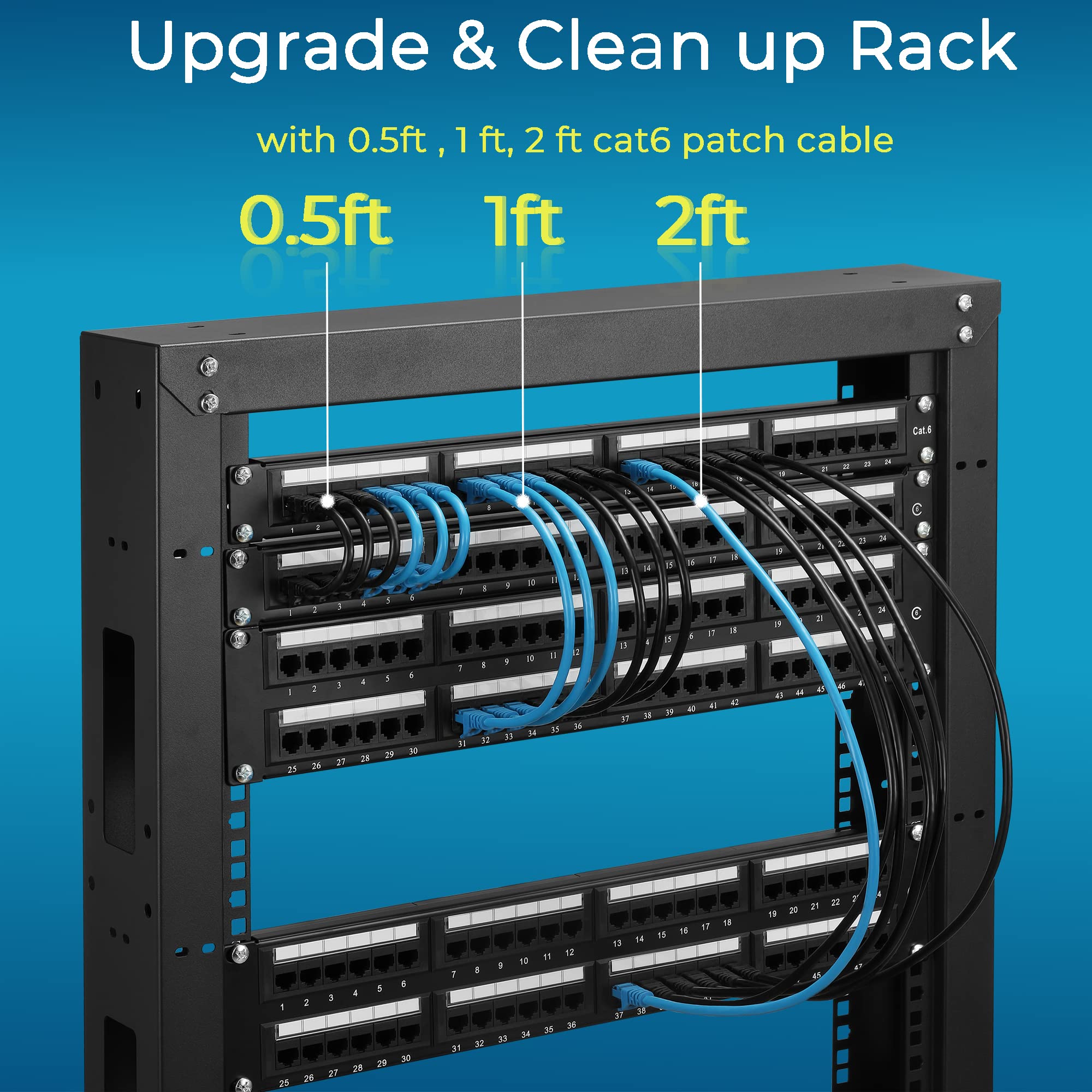 Rapink Patch Cables Cat6 1Ft (24 Pack), Ethernet Patch Cable 10G, Cat 6 Patch Cable For Patch Panel To Switch, Flexiable Cat 6 Ethernet Cable With Gold Plated Black