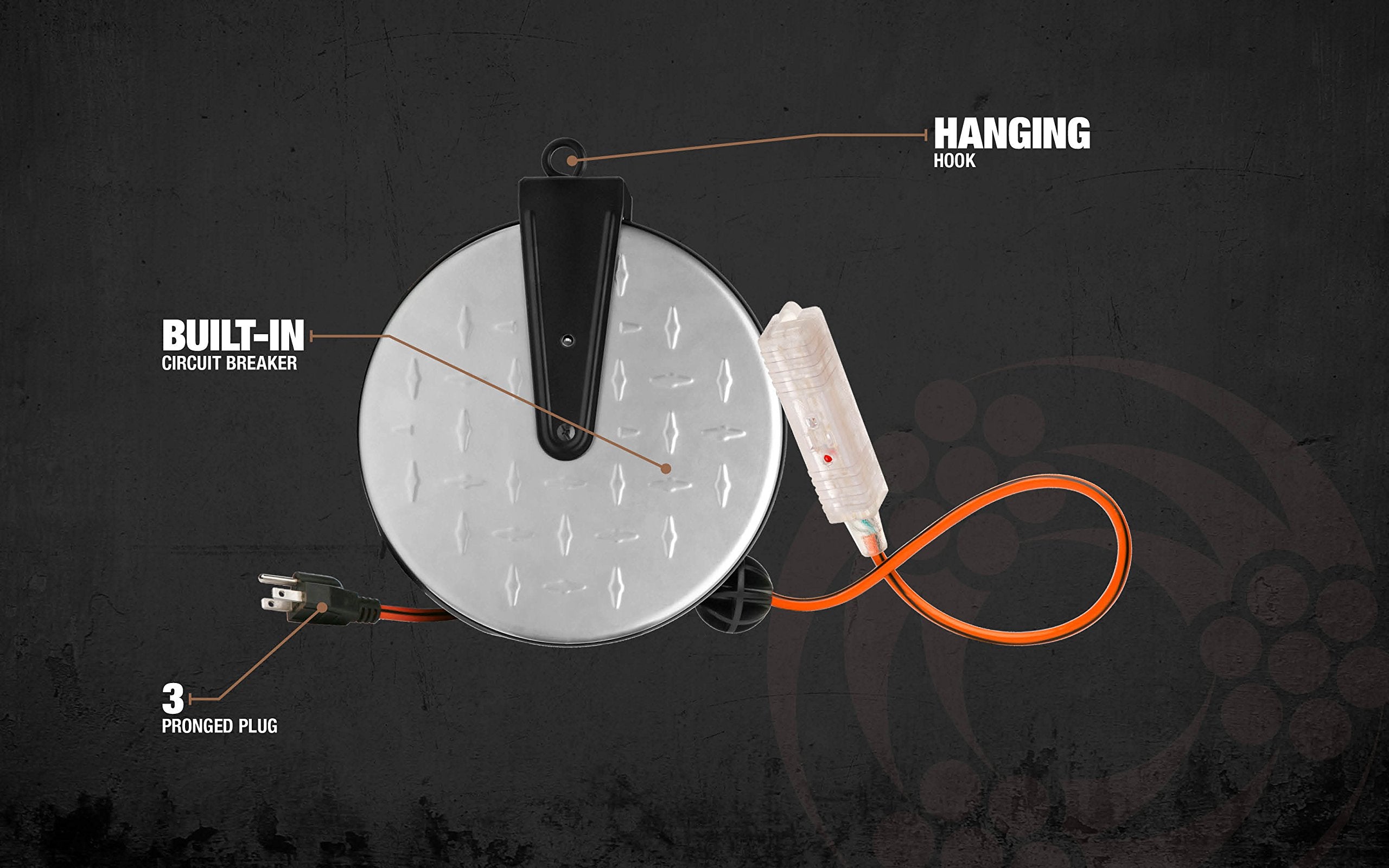 Designers Edge E215 Metal Extension Cord Reel With Diamond Plate; 30 Foot