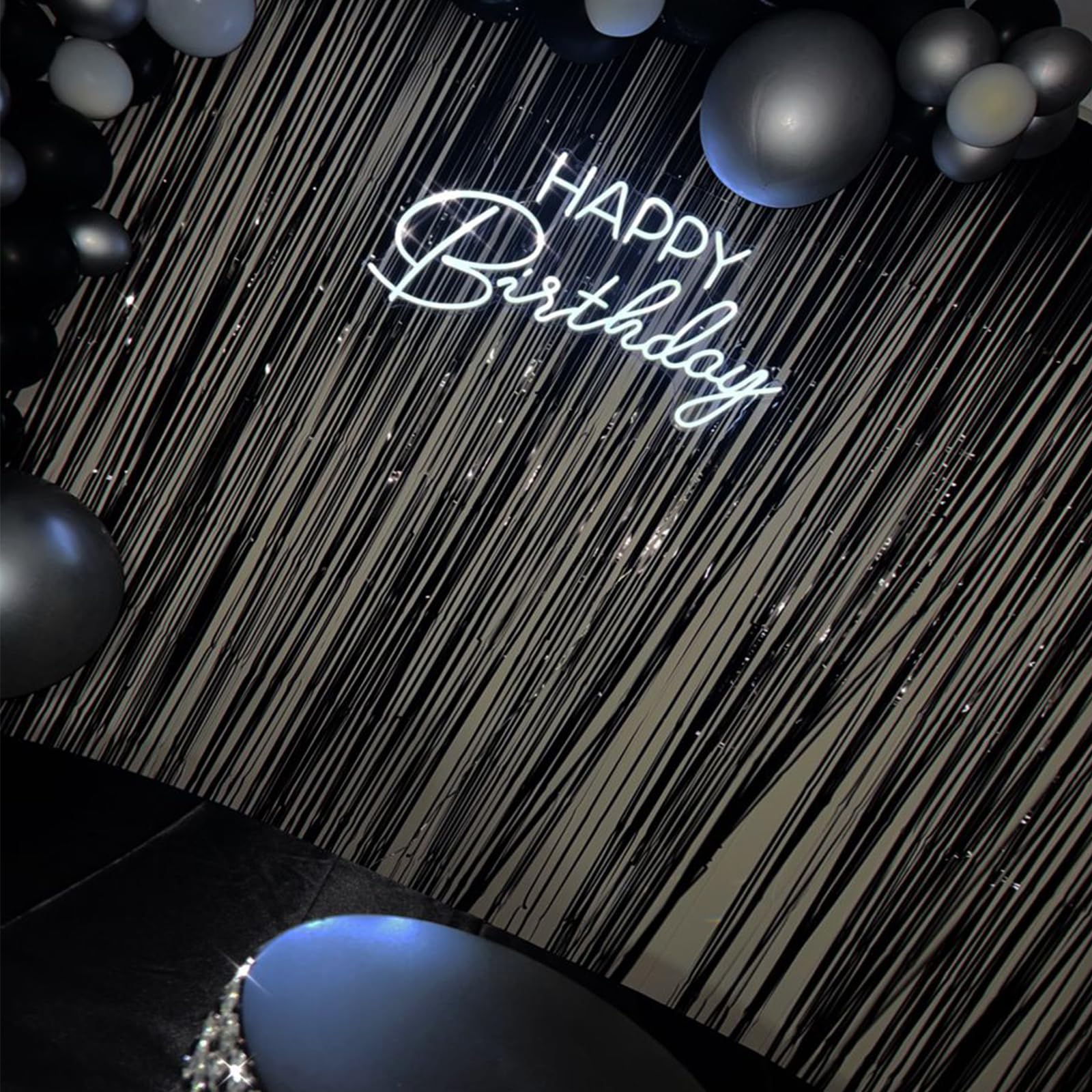 Canrevel 2 Pack 3.3X8.2 Feet Black Foil Fringe Backdrop Curtains, Tinsel Streamers Birthday Party Decorations, Fringe Backdrop F