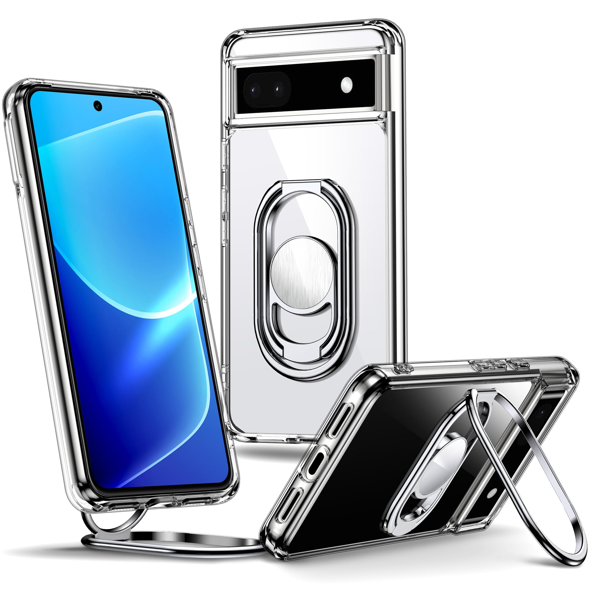 Shields Up for Google Pixel 6a Case with Stand, Pixel 6a Case Clear with Double Ring Holder [Adjustable & Foldable] Shockproof P