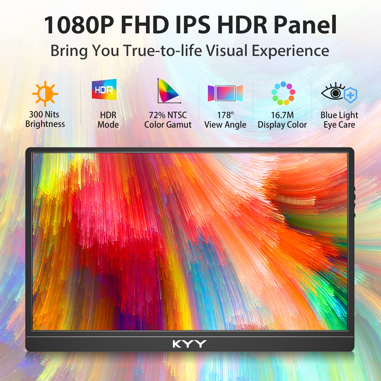 Kyy Portable Monitor Latest 15.6'' Fhd 1080P Usb C Hdmi Laptop Monitor W/Smart Cover Bag & Dual Speakers, External Hdr Computer