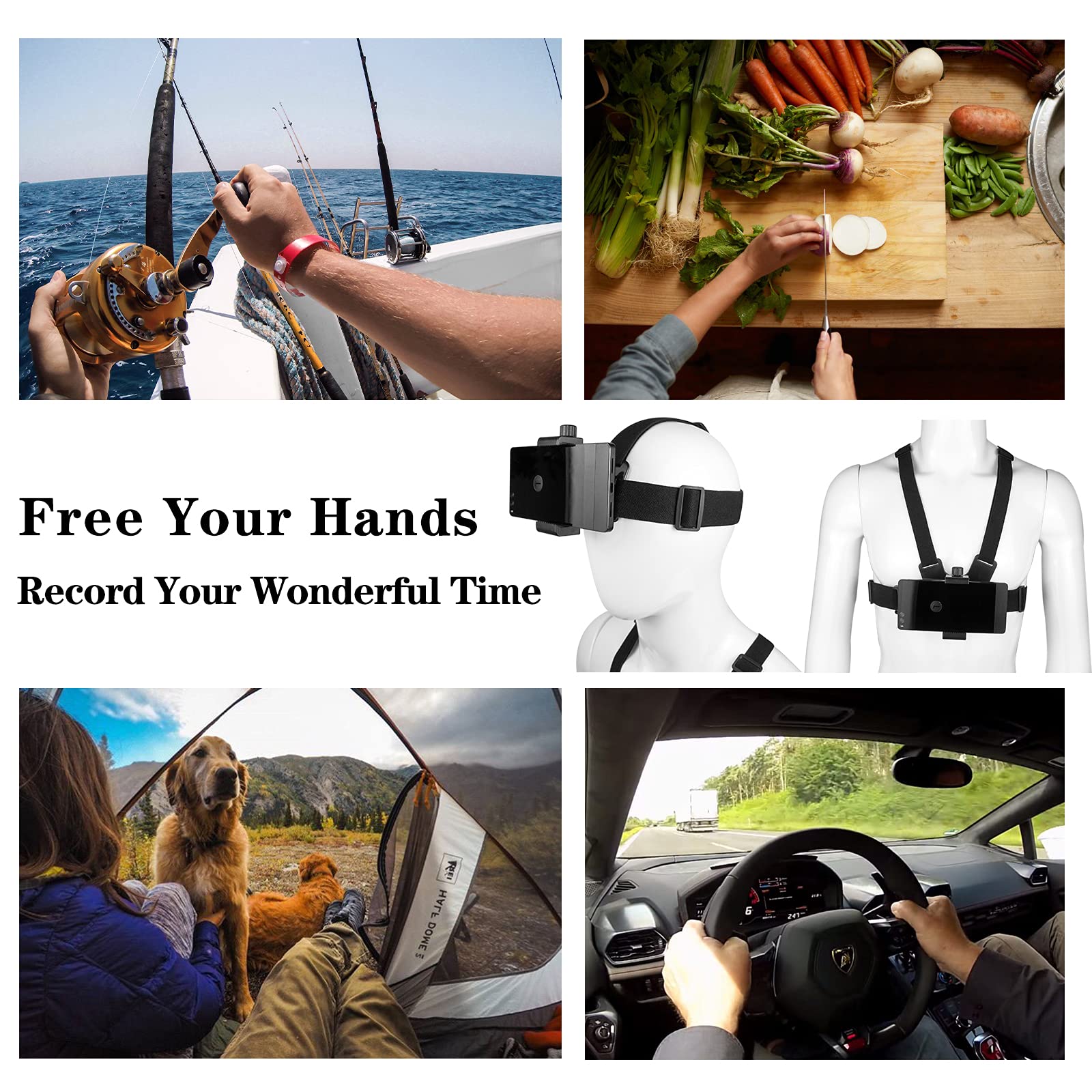 Dream Bull Phone Chest Mount & Head Strap, Nylon, Black, Compatible with iPhone, Samsung, GoPro, DJI Osmo, AKASO, Action Cameras
