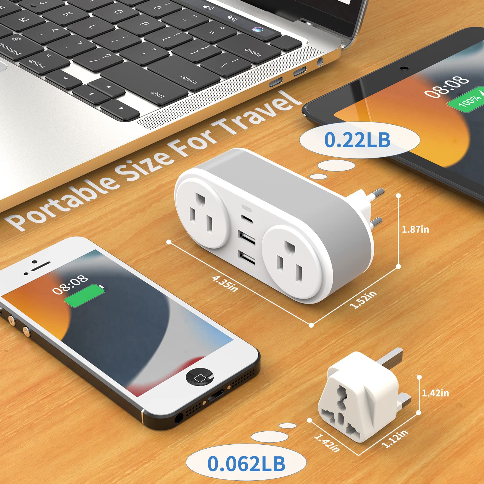 European Travel Plug Adapter For Europe & Uk, Chuafiur International Power Plug With 2 Ac Outlet And 3 Usb Ports, Type C Adapter