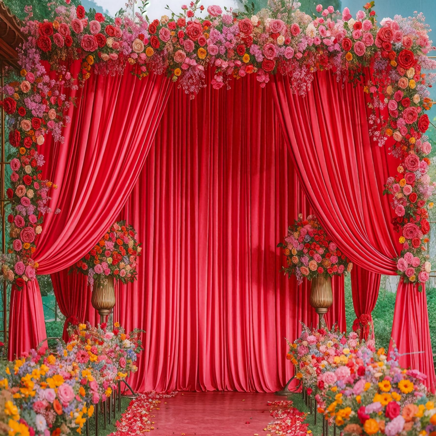 Red Backdrop Curtains For Weddings Parties, 10Ft Long Wrinkle Free Red Curtains Polyester Photography Backdrop Drapes For Weddin