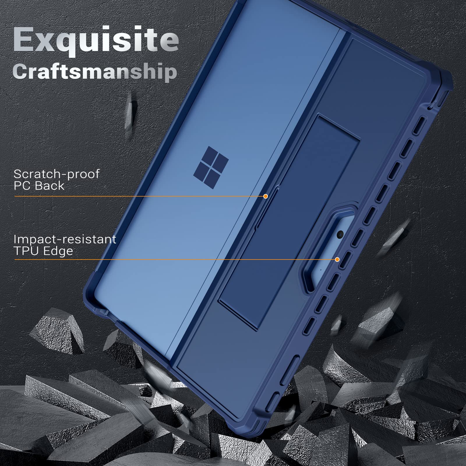 MoKo Case Compatible with Microsoft Surface Pro 11, Surface Pro 10, Surface Pro 9 13 Inch, All in One Protective Rugged Cover with Hand Strap, Compatible with Type Cover Keyboard, Blue