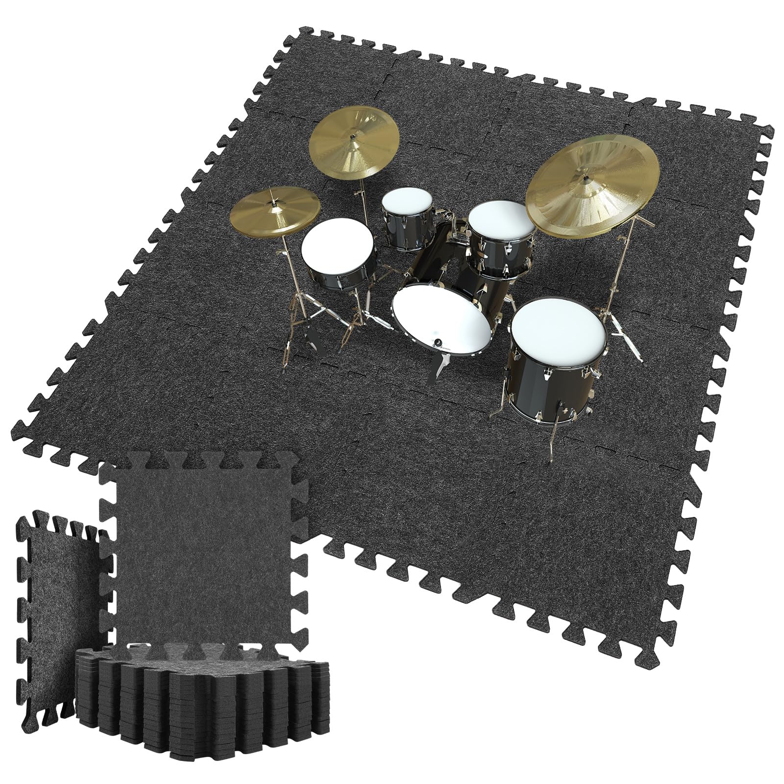 Nuanchu 16 Pcs Thick Sound Absorbing Interlocking Floor Mats, 11.8 X 11.8 Inches High Density Piano Carpet Drum Rug Sound Absorb
