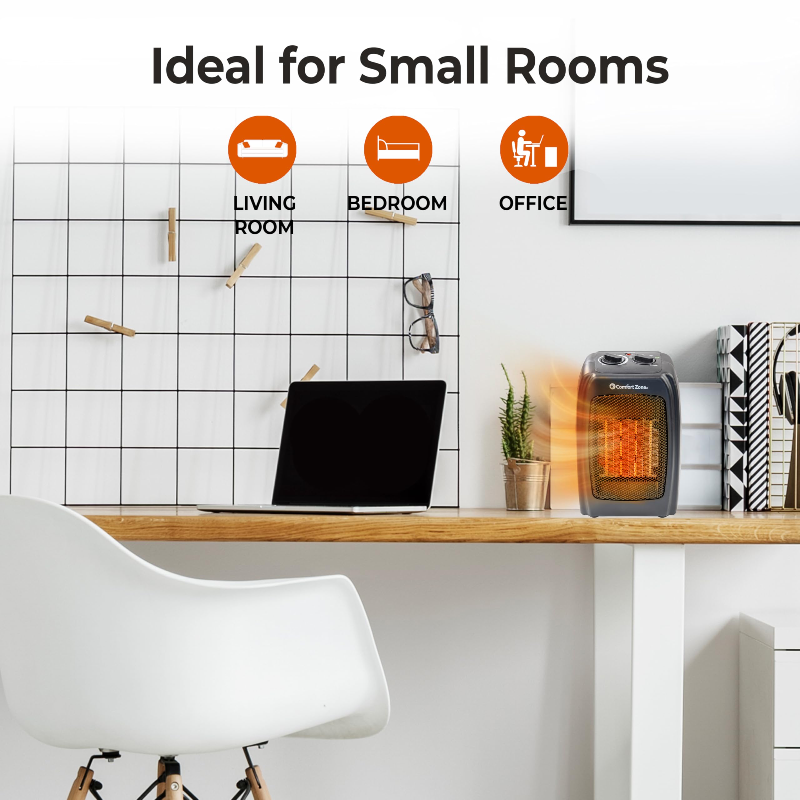 Comfort Zone Cz442E Personal Energy Save Ceramic Heater   1500W Portable With Adjustable Thermostat, Tip Over Switch & Overheat