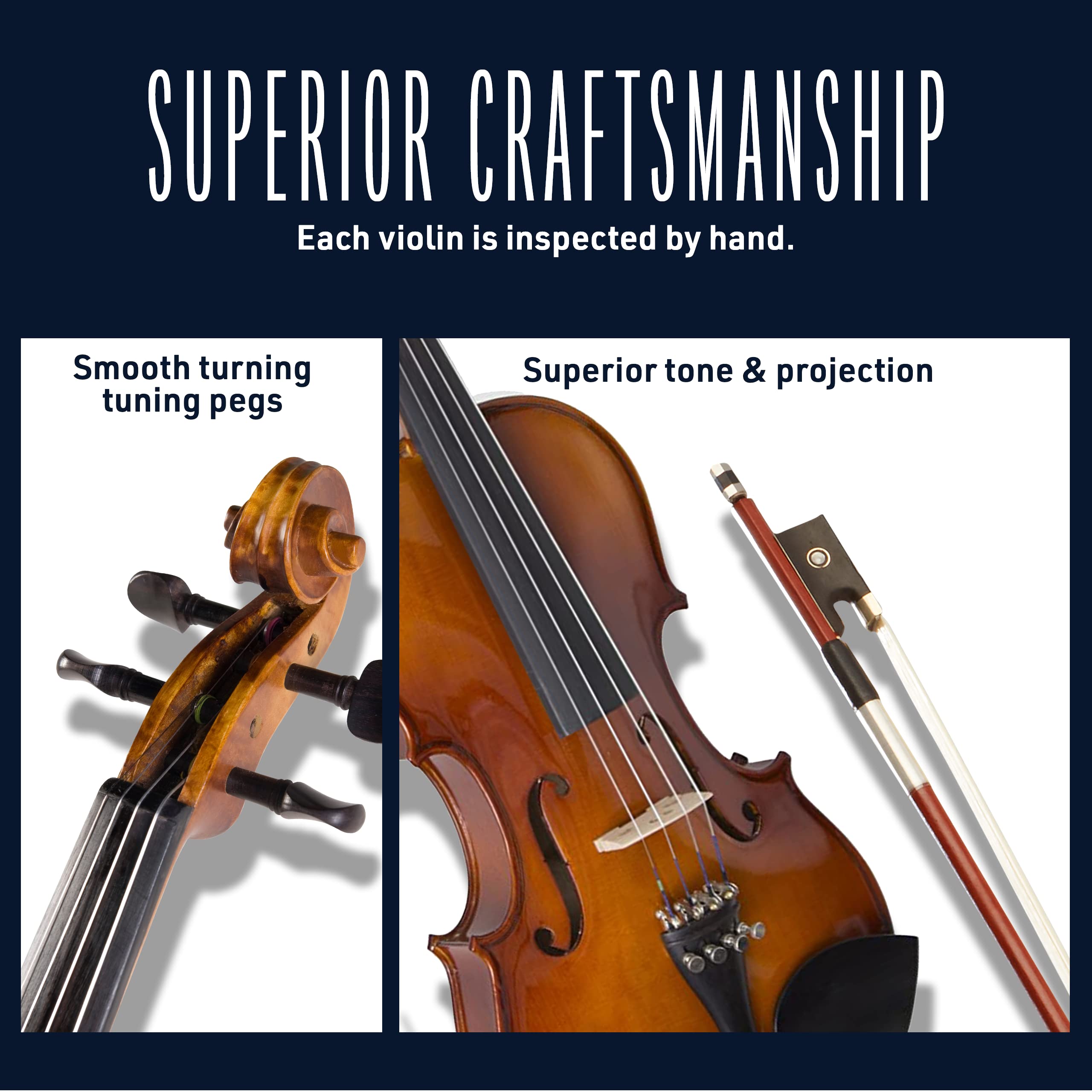 Cecilio 4/4 Violin Set Full Size Fiddle Solidwood Ebony Fitted Left-Handed Violin With Daddario Prelude Strings | Complete Set