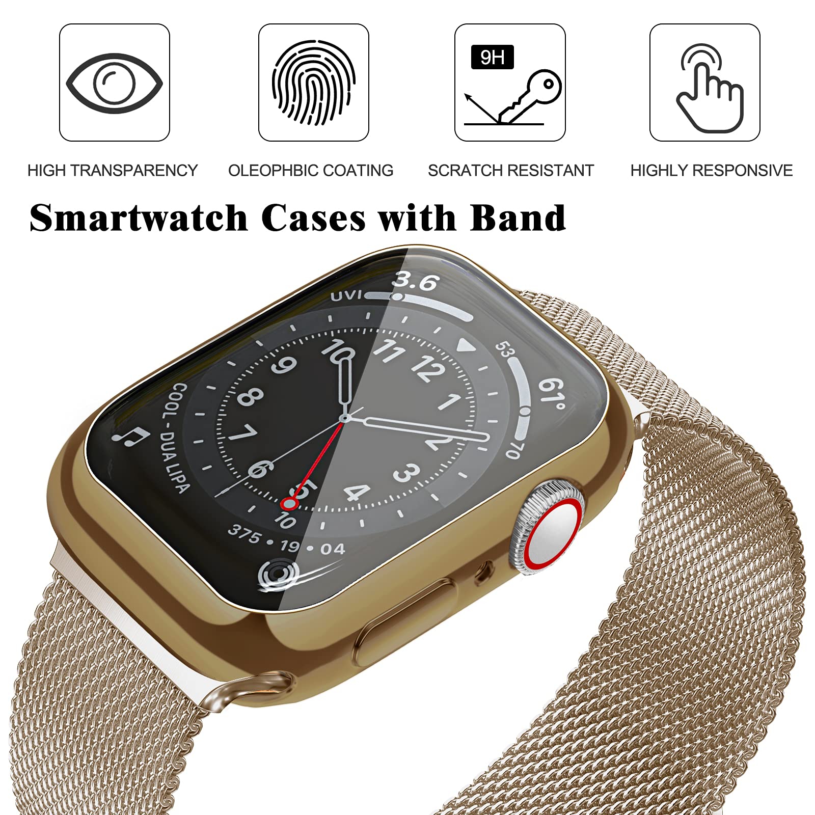 Geoumy Metal Magnetic Bands Compatible For Apple Watch Band 40Mm With Case, Stainless Steel Milanese Mesh Loop Replacement Strap