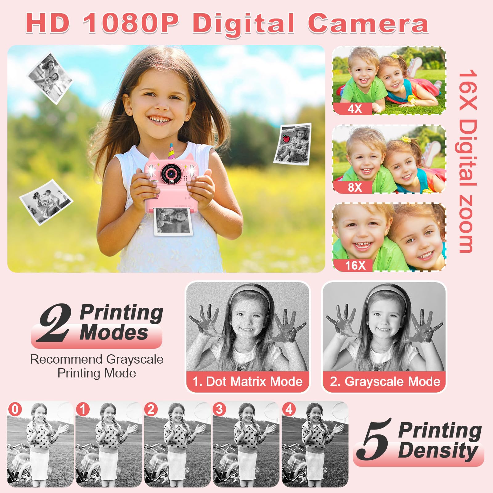 Instant Print Camera For Kids   Christmas Birthday Gift Toy For Girl Boy Age 3 9, Children Selfie Digital Cameras With Cartoon S