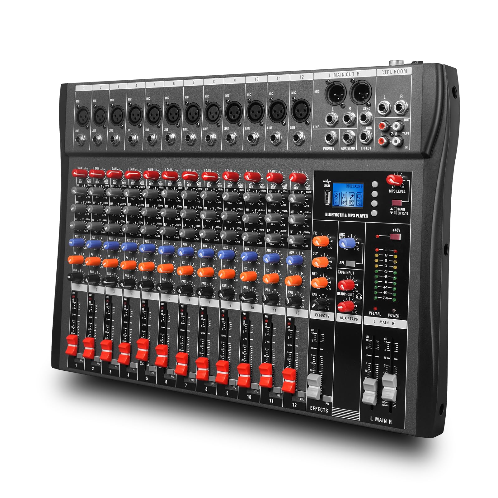 Yamnweo GX12 Professional Sound Board Console 12 Channel Mixer Interface Digital USB Bluetooth Computer MP3 Input 48V Phantom Po