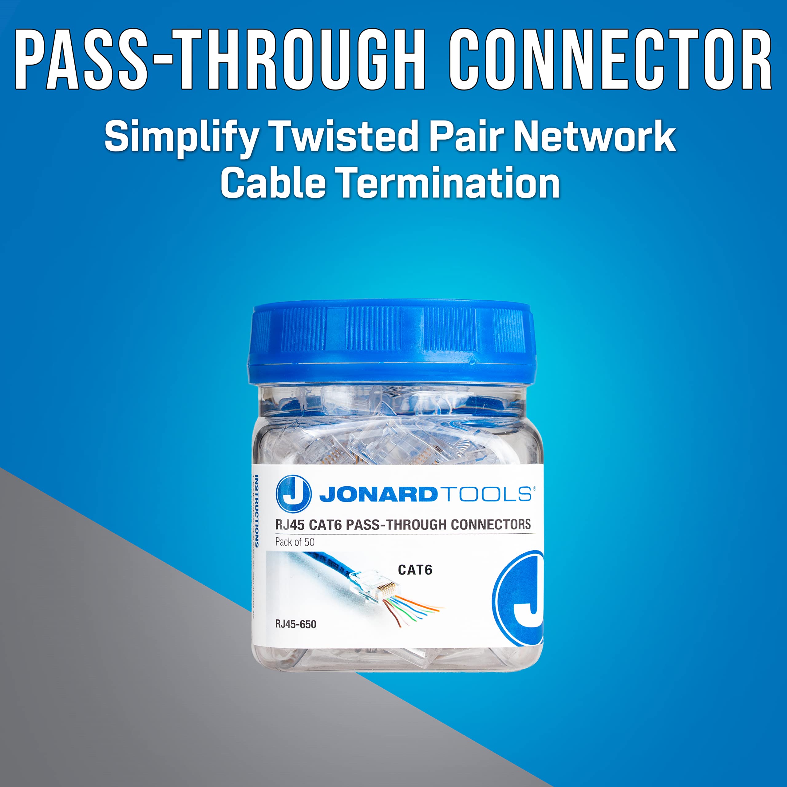 Jonard Tools Rj45-650 Cat6A Rj45 Pass-Through Connectors For Network Cables (Pack Of 50)