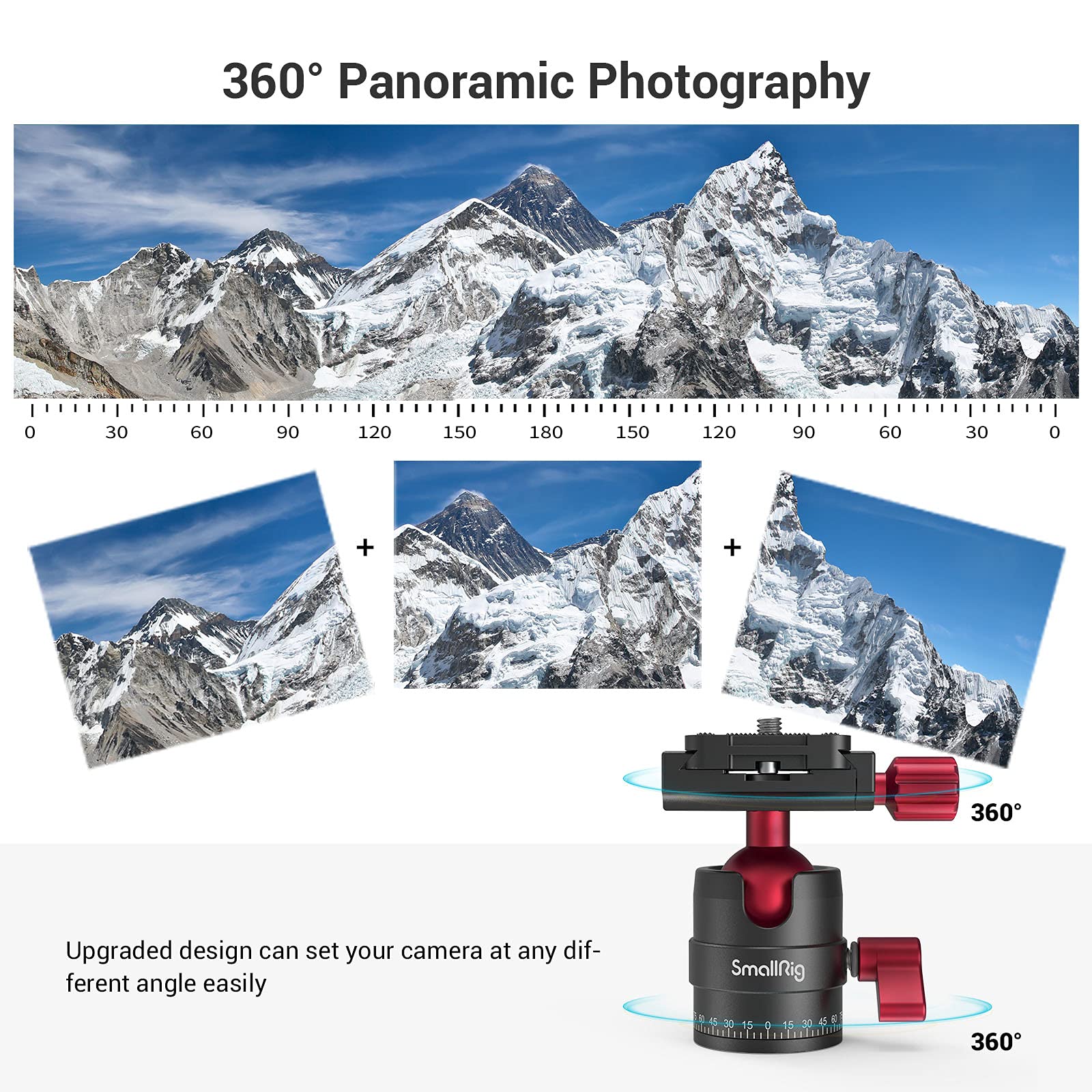 Smallrig Tripod Ball Head 360 Degree Rotating Panoramic Ballhead With 1/4 Inch Quick Shoe Plate, Max Load Up To 5 Kg/ 11Lb, For