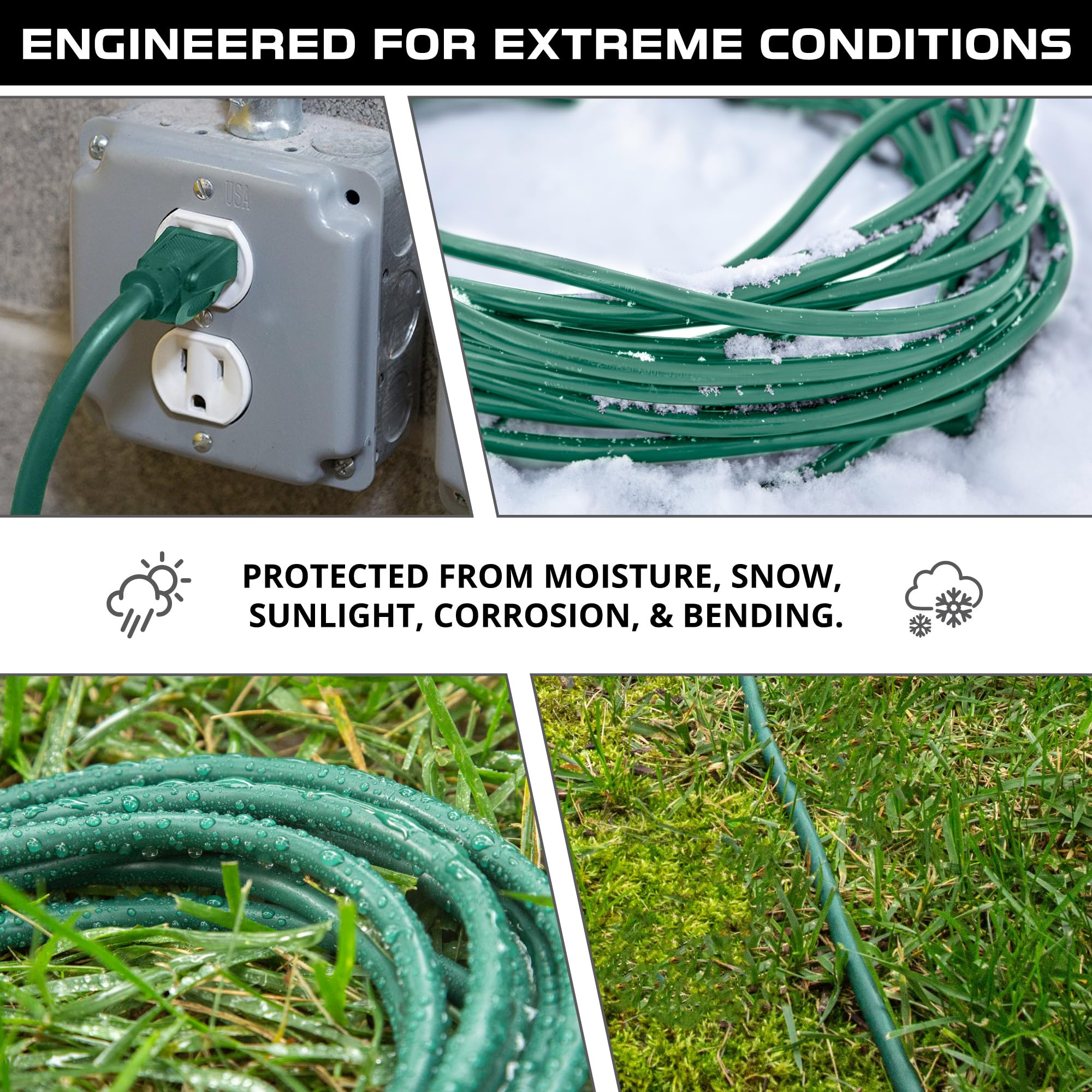 Iron Forge Cable 3 Outlet Outdoor Extension Cord 50 Ft, 2 Pack, 16/3 Heavy Duty Green Extension Cord With Multiple Outlets 3 Pro