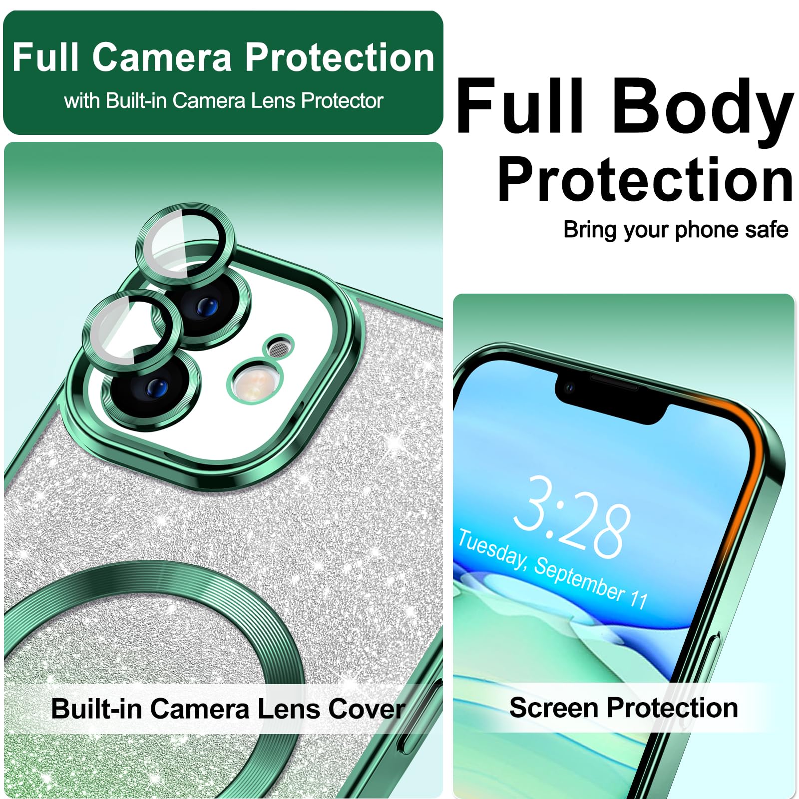 Hython For Iphone 11 Case Clear Magnetic Glitter Phone Cases [Compatible With Magsafe] Full Camera Lens Protector Slim Gradient