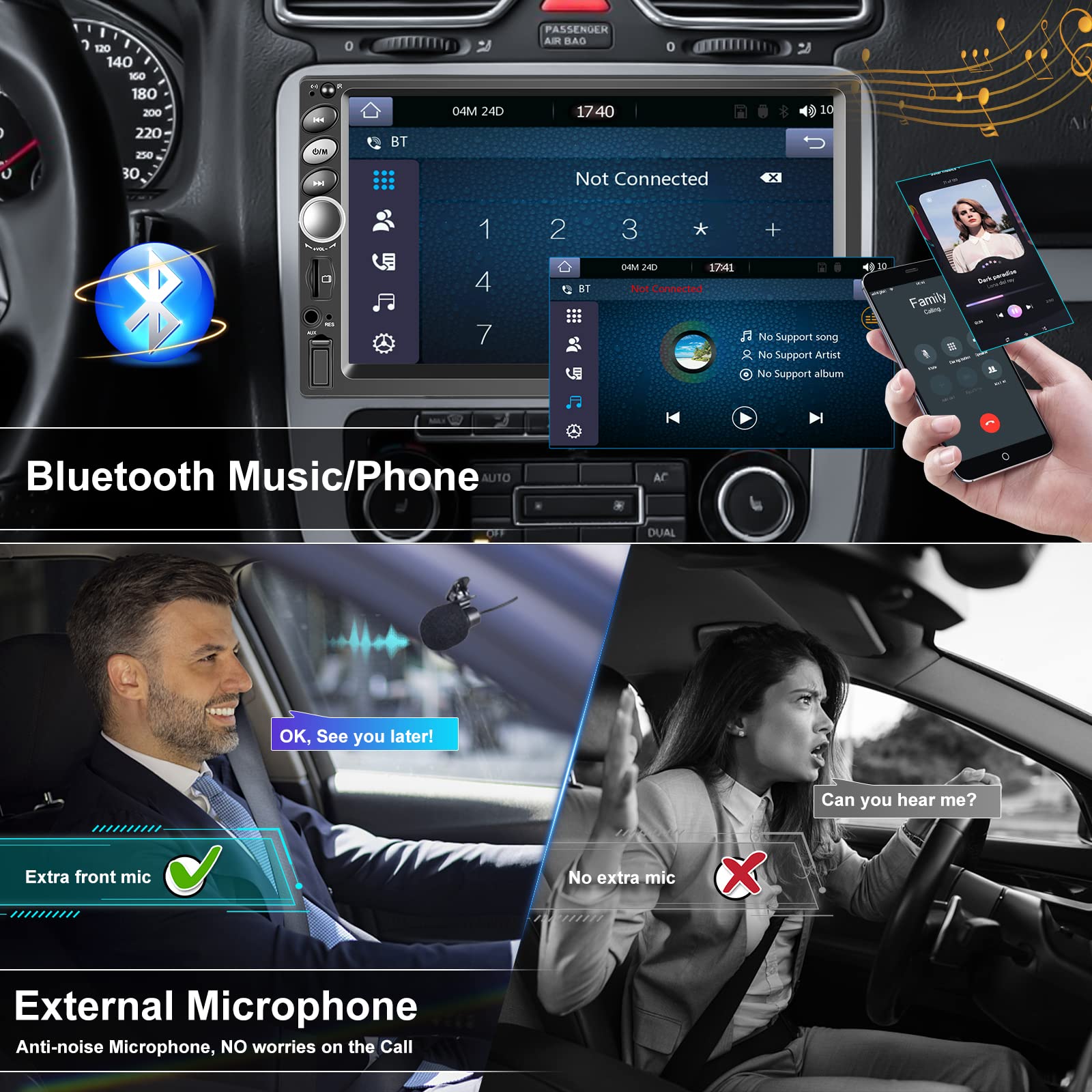 Double Din Car Stereo,7' Touch Screen Radio With Carplay Android Auto Car Multimedia Player Mirror Link Fm Radio Receiver With Bluetooth Aux/Usb Backup Camera Car Audio Head Unit