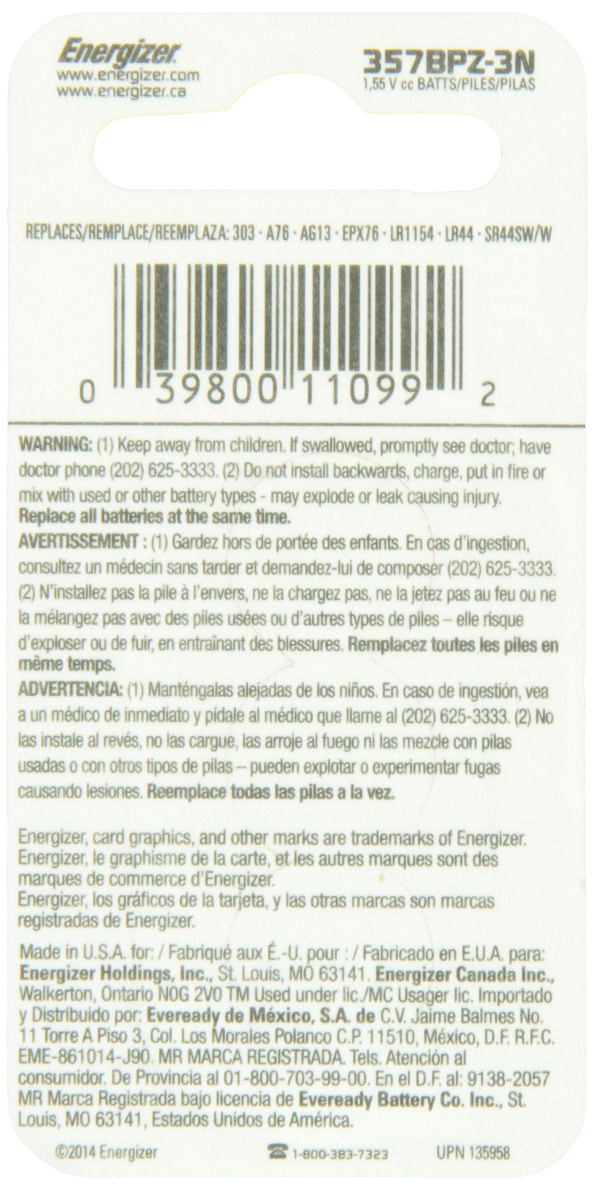 Energizer 357 Battery, (Pack Of 3)