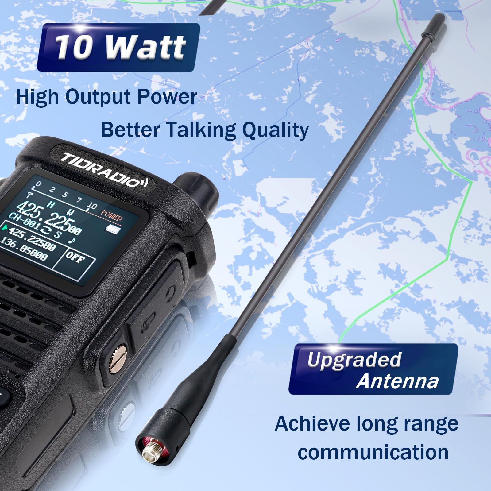 (2Nd Gen) Tidradio Td H8 10 Watt Highpower Ham Radio Handheld, Wireless Programming, Rechargeable 2500Mah Type C Battery,1.77''