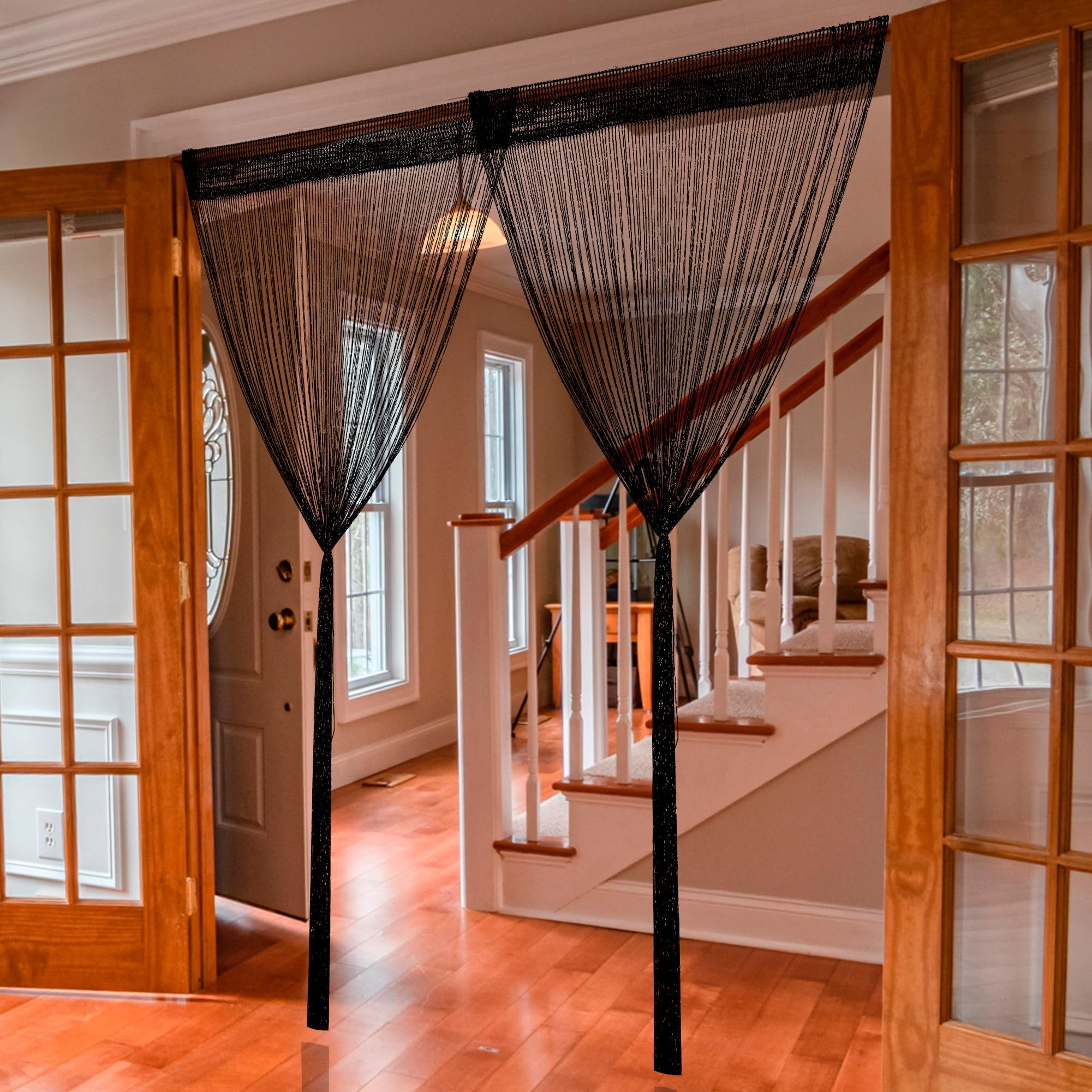 Hysenm 2 Pack Glitter String Curtains 39X79 Inch Fringe Panels Room Divider Fly Screen For Home D  Cor Door Windows Wedding Part