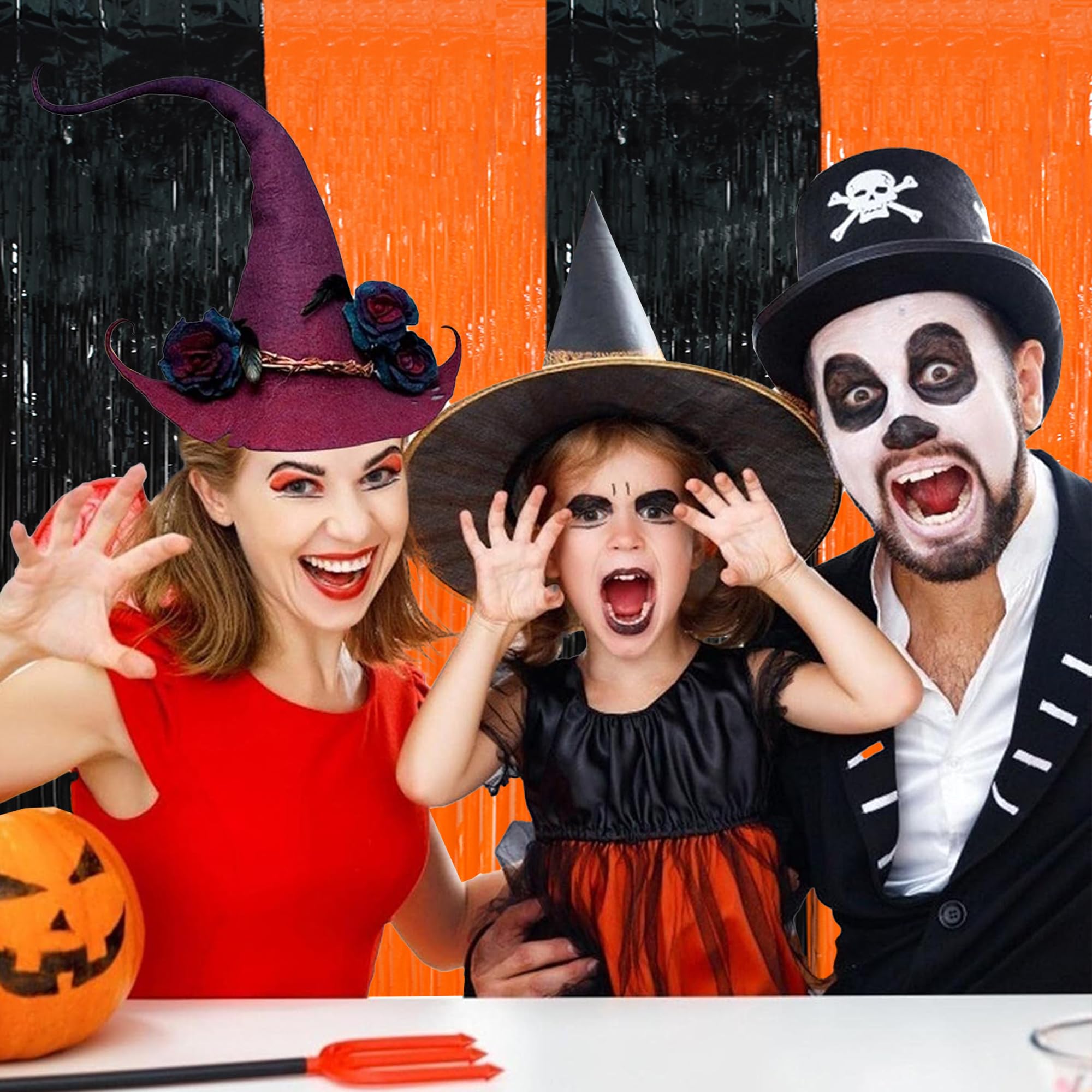 Beishida 2Pcs Orange Black Door Streamer Happy Halloween Backdrop Pumpkins Foil Fringe Tinsel Horry Party Curtains Backdrops For