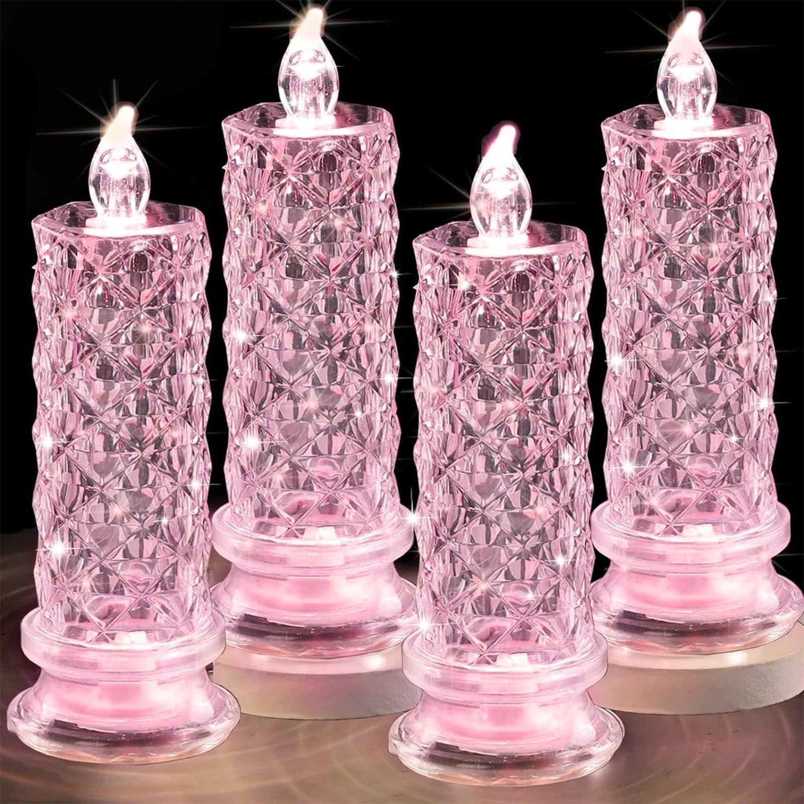 Supbri Rose Shadow Led Flameless Candles, 4Pcs Romantic Battery Operated Candles Led Pillar Candles For Valentine'S Day Romantic