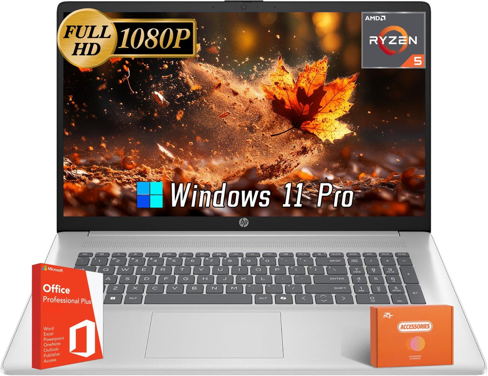 Hp 17 Inch Laptop, Microsoft Office Lifetime License & Windows 11 Pro, 17.3'' Fhd Display, Amd Ryzen 5 7430U, 64 Gb Ram, 2 Tb Ss