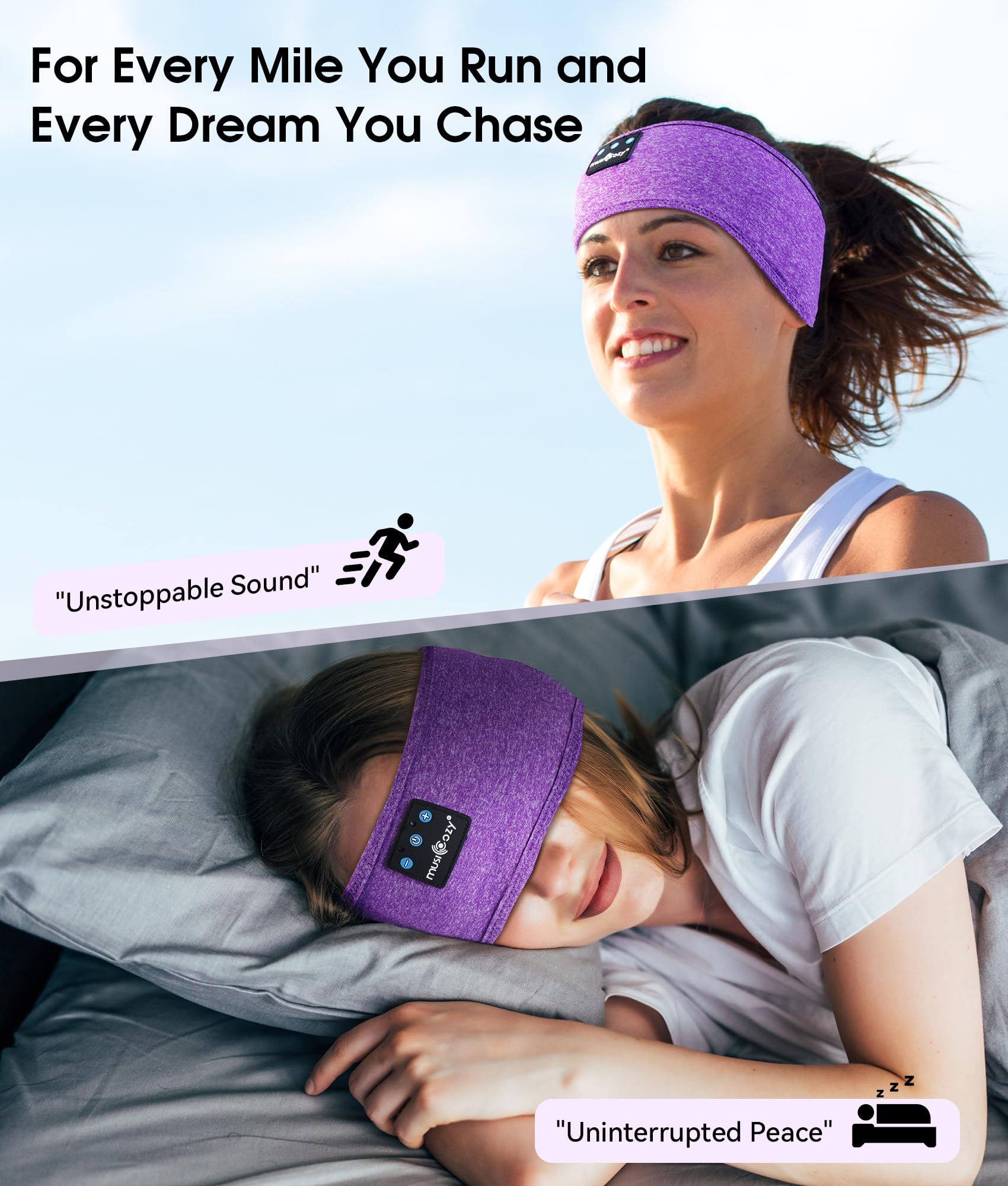 Musicozy Bluetooth 5.2 Headband Sleep Headphones Headband Headphones Sports Wireless Music Earphones Eye Mask Earbuds For Workou