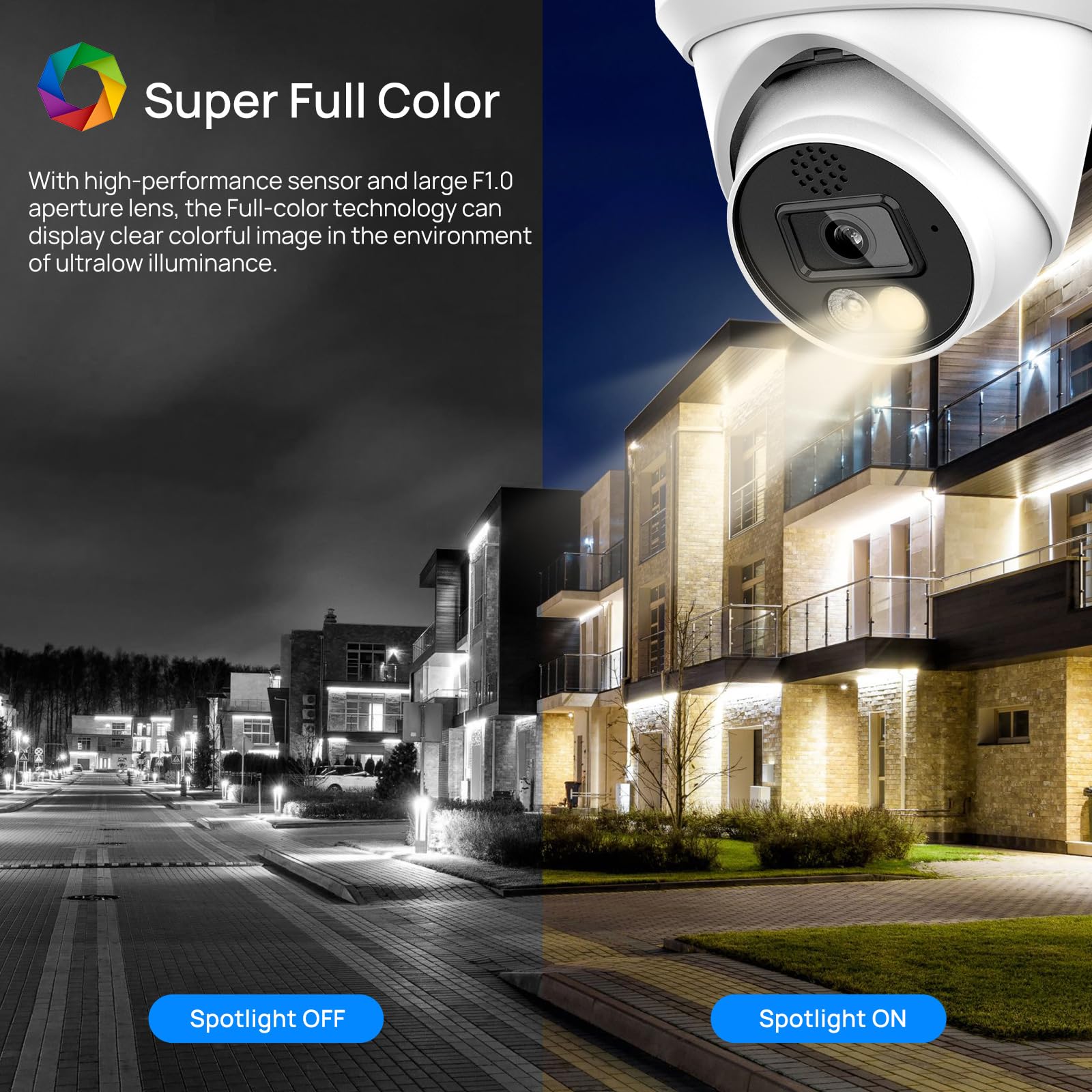 Vikylin 4K 8Mp Poe Ip Dome Camera Active Deterrence (Red/Blue Led, Siren), 98Ft Night Color Vision F1.0, Microsd 256Gb, 2 Way Au