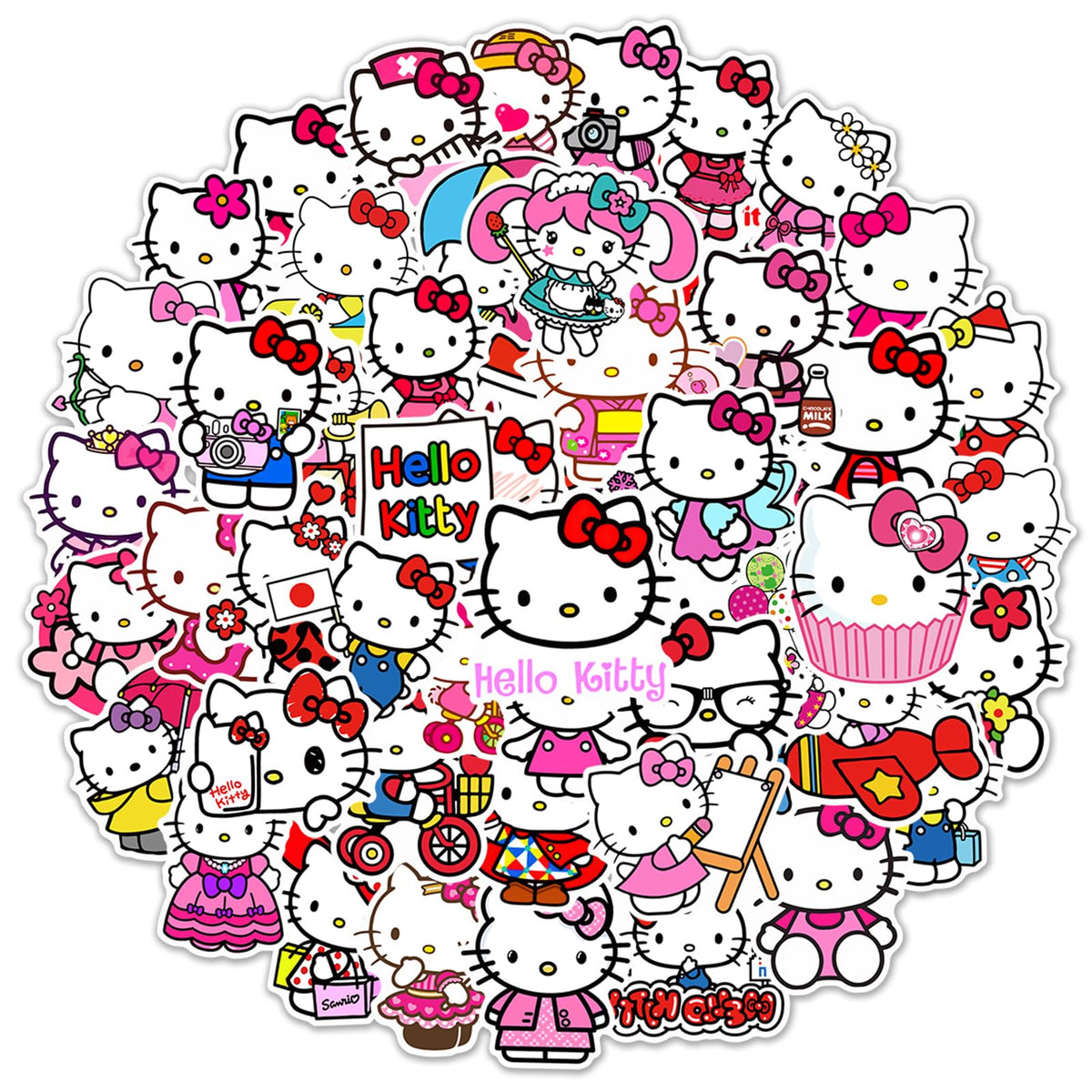 Kawaii Hello Kitty Stickers For Girl Water Bottle, 50Pcs Cute Sanrio Cartoon Hellokitty Waterproof Vinyl Decal For Teen Kids Wom