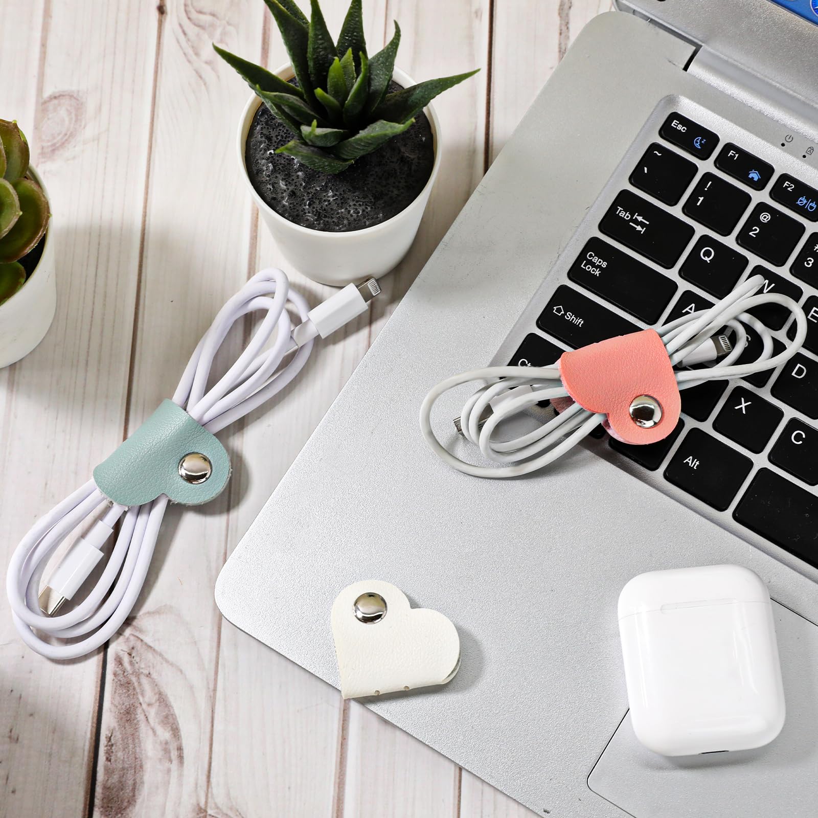 Kalione Heart Cord Organizer 3 Pack Wrap Manager, Usb Cable Organizer Storage Pu Leather Earphones Storage Straps Portable Bag C