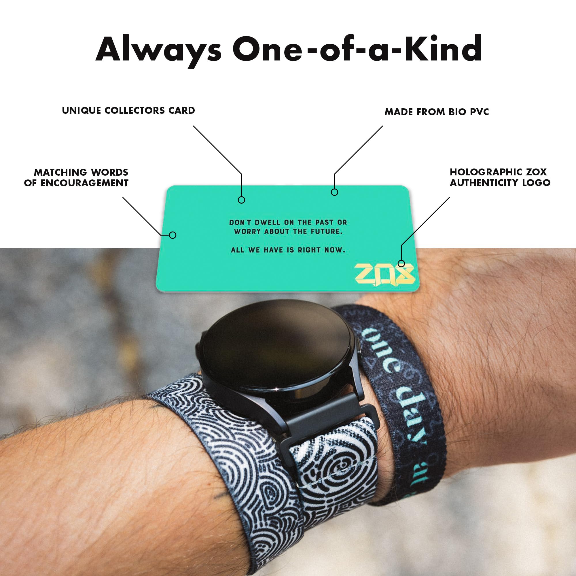 Zox Android Smart Watch Band - One Day At A Time | Soft, Adjustable Elastic Band With Motivational Affirmations And Beautiful Ar