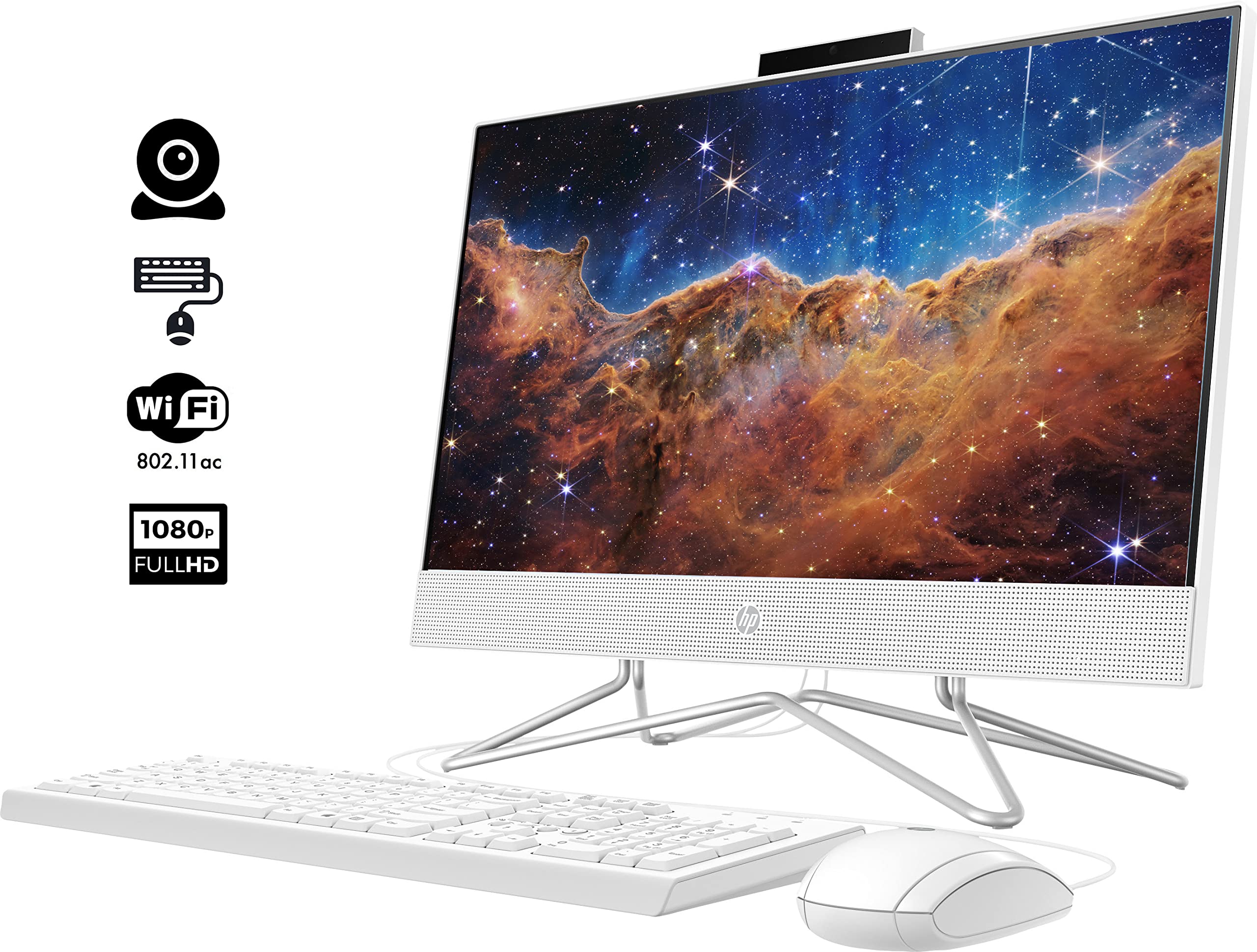 HP 2022 All in One Desktop, 21.5' FHD Display, Intel Celeron J4025 Processor, 32GB RAM, 2TB PCIe SSD, Webcam, WiFi, HDMI, RJ 45, Wired Keyboard&Mouse, Windows 11 Home, White