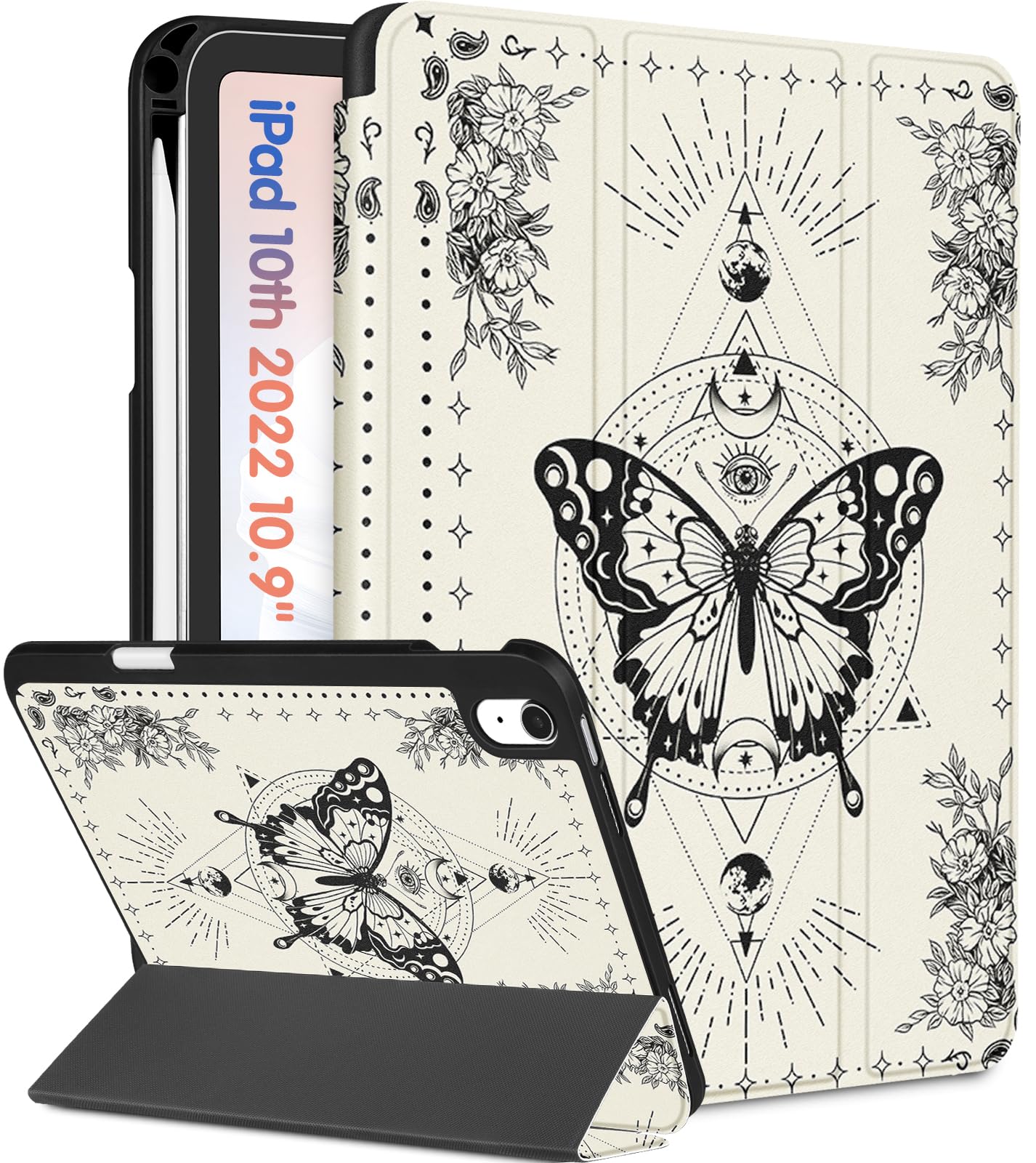 Wazzasoft For Apple Ipad 10Th Generation Case 10.9 Inch Cute Women Girls Folio Cover Aesthetic Girly Butterfly Design Unique Pen