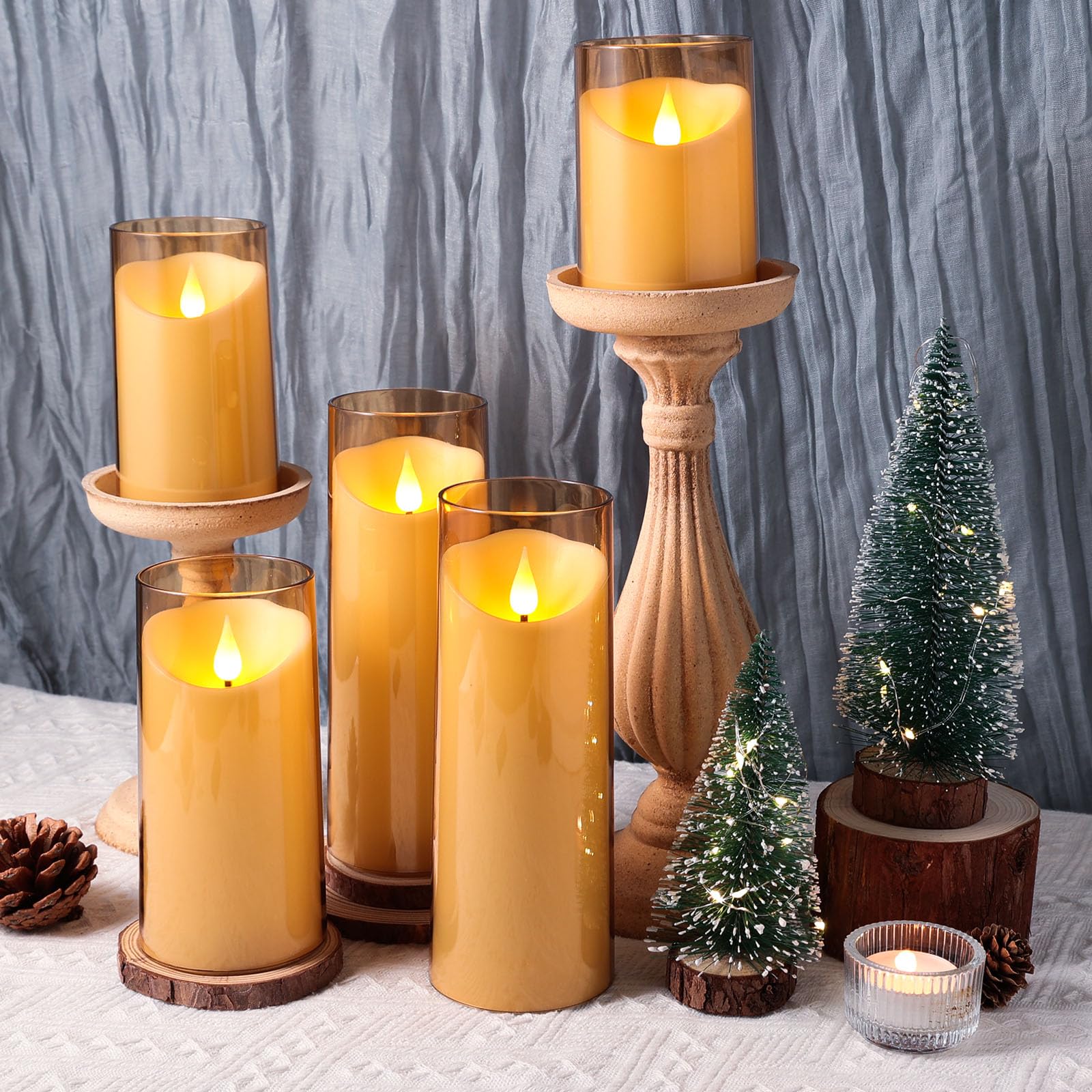 Nurada Flickering Flameless Candles: Acrylic Led Pillar Candles Battery Operated With Remote And Timer For Romantic Ambiance And