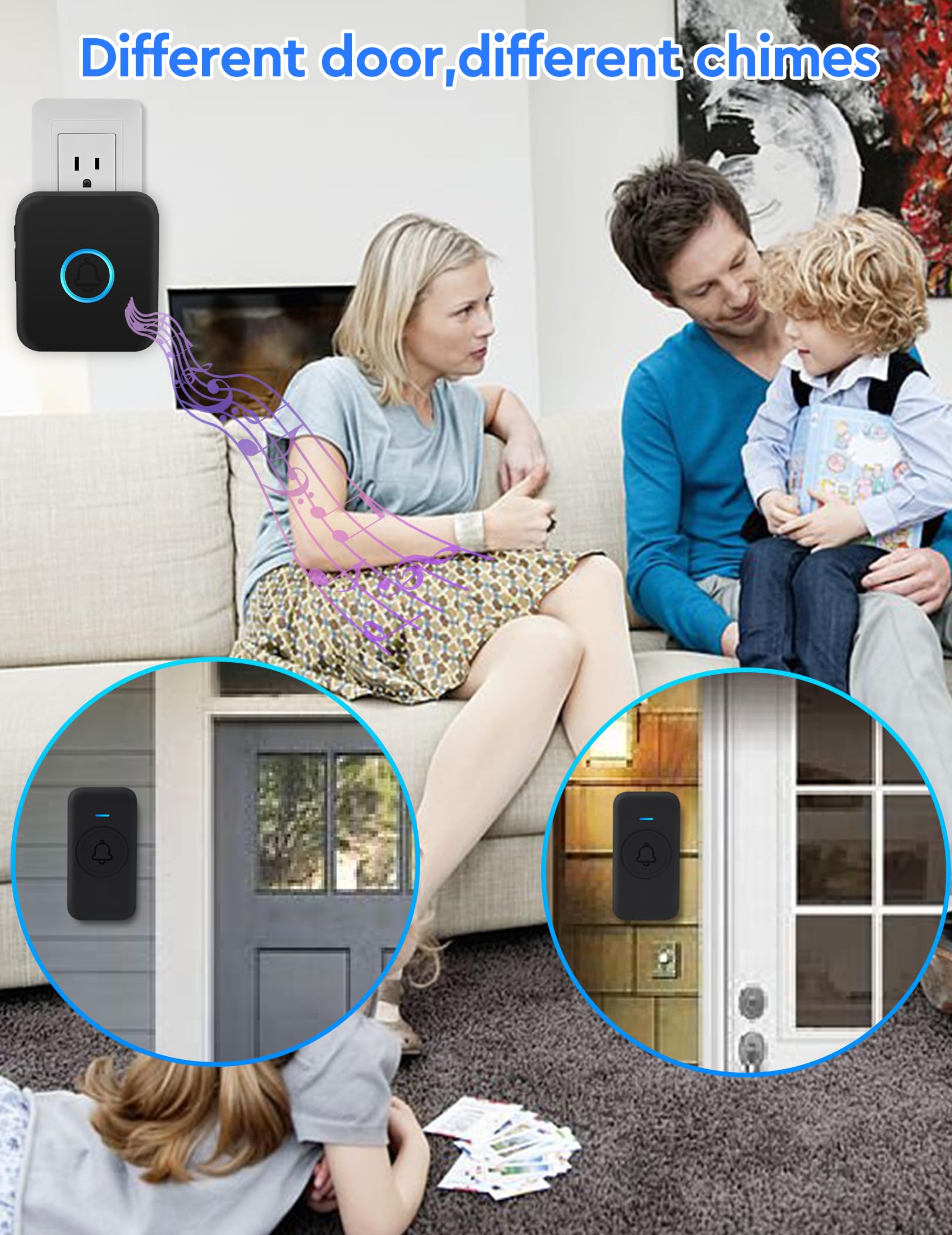 Fovksuc Wireless Doorbell, Waterproof Door Bell Kit With 60 Chimes 5 Levels Volume And Led Flash 1000Ft Range 1 Receiver + 2 Pus